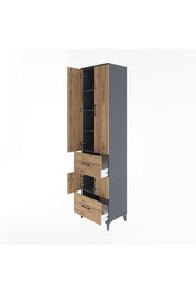 Hyperion Dolap 5 Raflı 2 Çekmeceli 4 Kapaklı 60x44x243 Antrasit-Çam