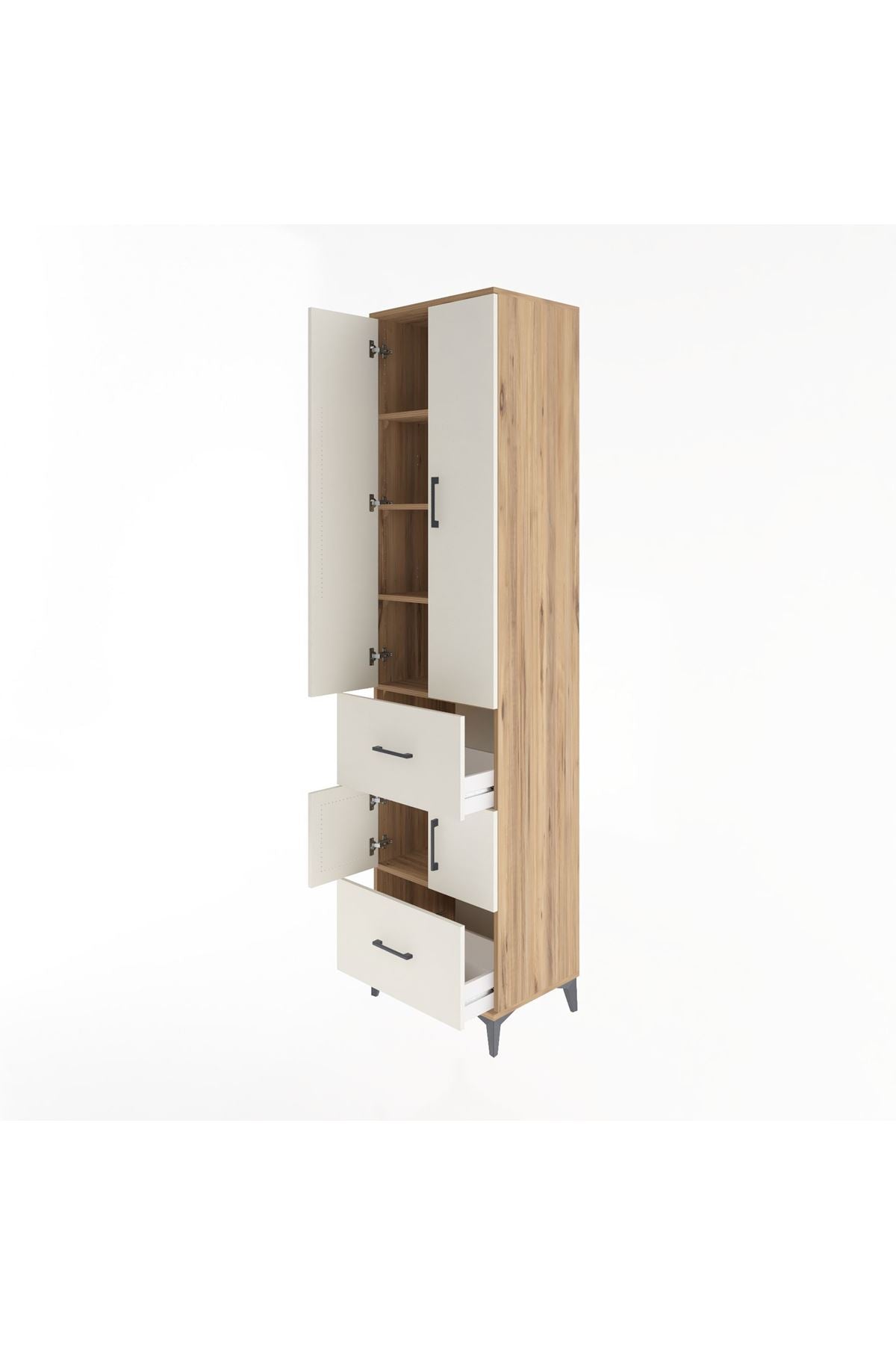 Hyperion Dolap 5 Raflı 2 Çekmeceli 4 Kapaklı 60x44x243 Çam-Aytaşı