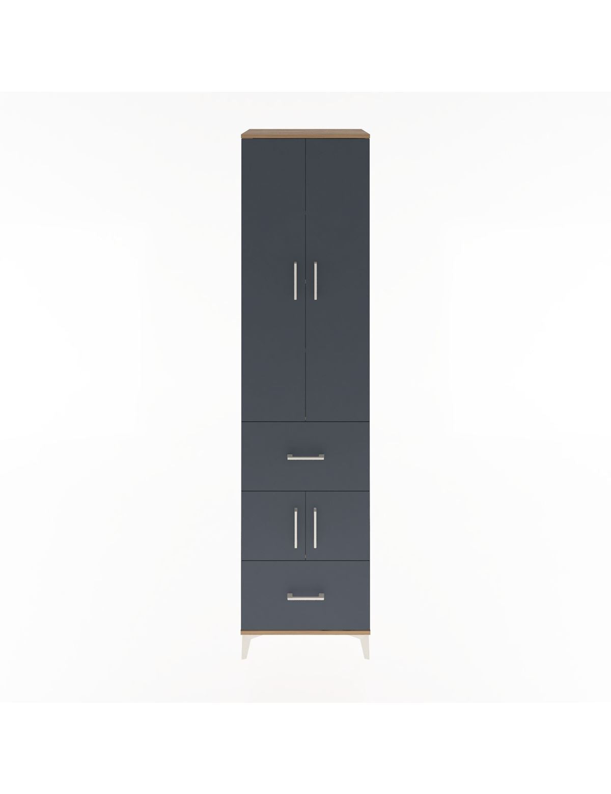 Hyperion Dolap 5 Raflı 2 Çekmeceli 4 Kapaklı 60x44x243 Çam-Antrasit