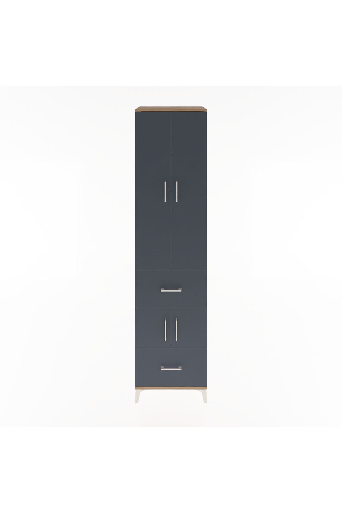 Hyperion Dolap 5 Raflı 2 Çekmeceli 4 Kapaklı 60x44x243 Çam-Antrasit