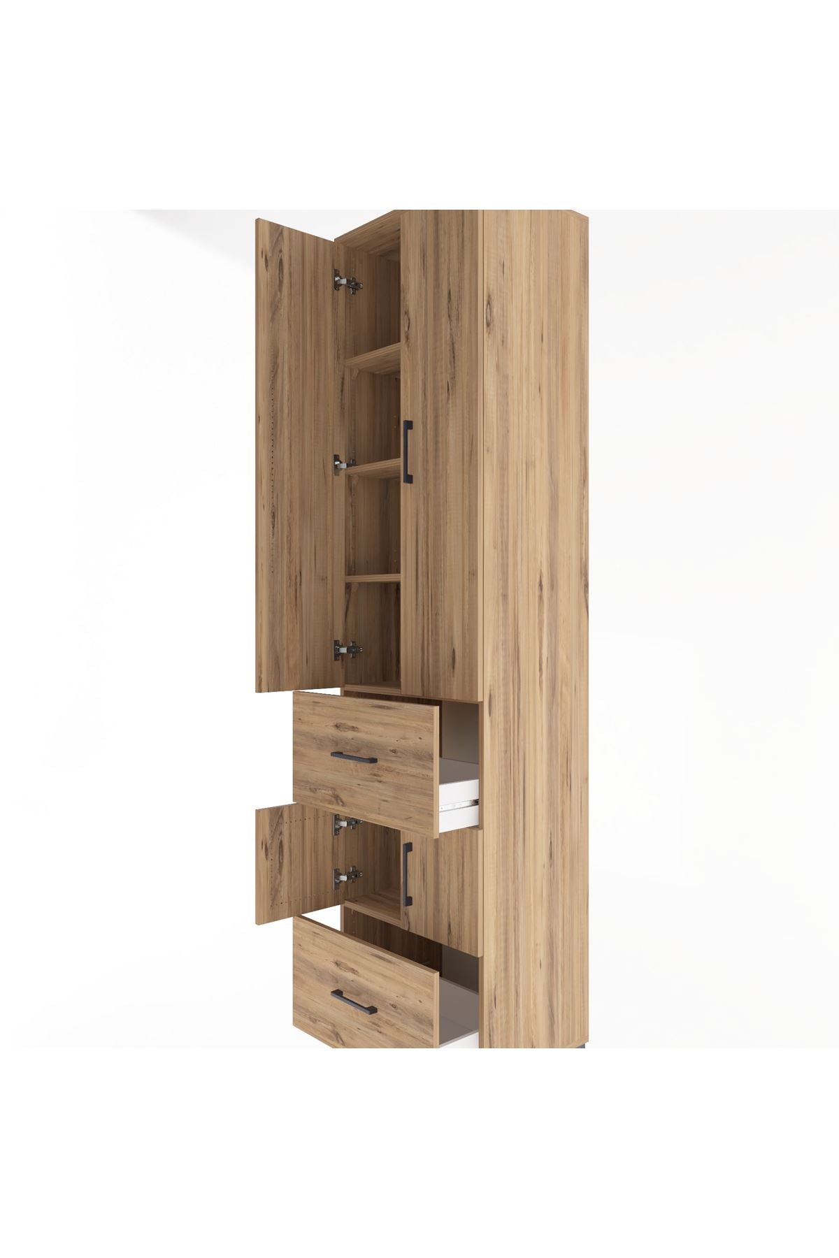 Hyperion Dolap 5 Raflı 2 Çekmeceli 4 Kapaklı 60x44x243 Çam-Çam