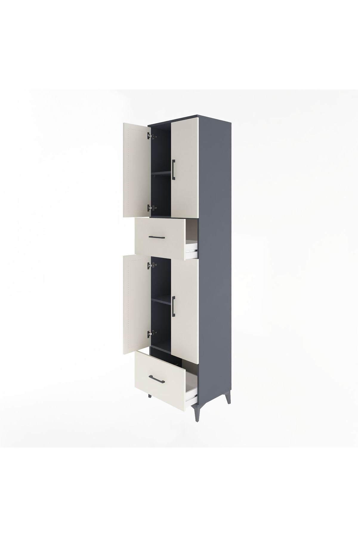 Hyperion Dolap 4 Raflı 2 Çekmeceli 4 Kapaklı 60x44x243 Antrasit-Aytaşı
