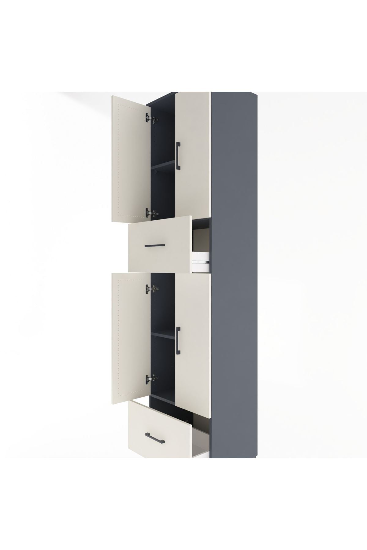 Hyperion Dolap 4 Raflı 2 Çekmeceli 4 Kapaklı 60x44x243 Antrasit-Aytaşı