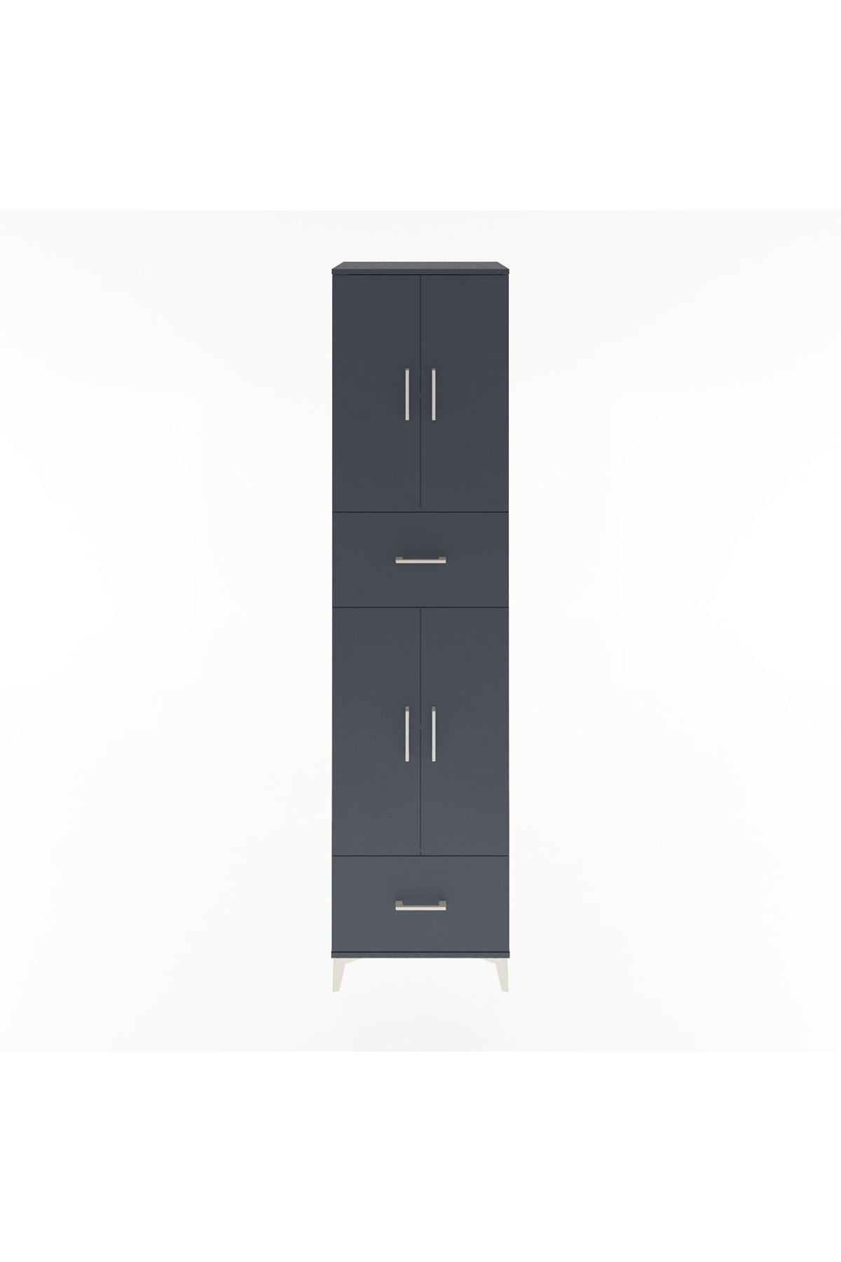 Hyperion Dolap 4 Raflı 2 Çekmeceli 4 Kapaklı 60x44x243 Antrasit-Antrasit