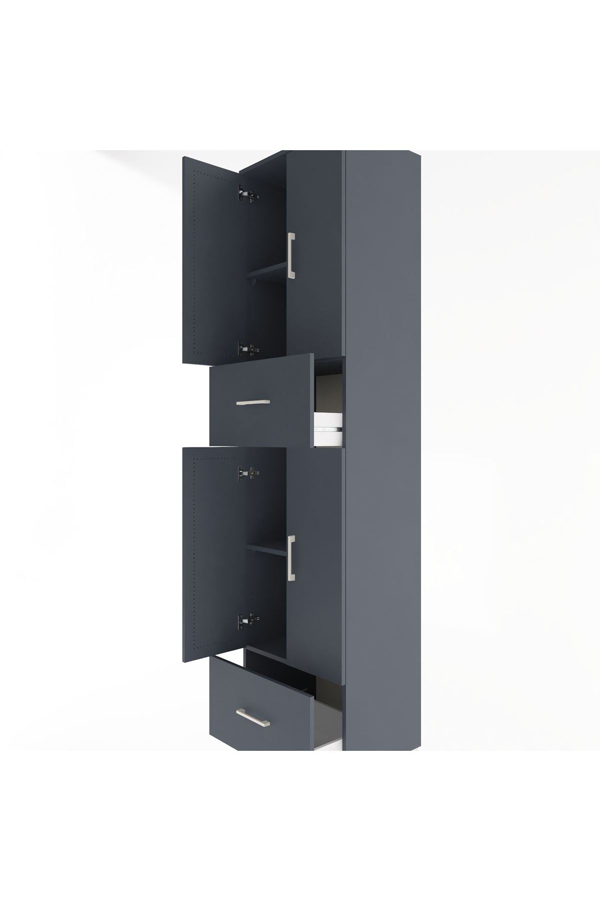 Hyperion Dolap 4 Raflı 2 Çekmeceli 4 Kapaklı 60x44x243 Antrasit-Antrasit