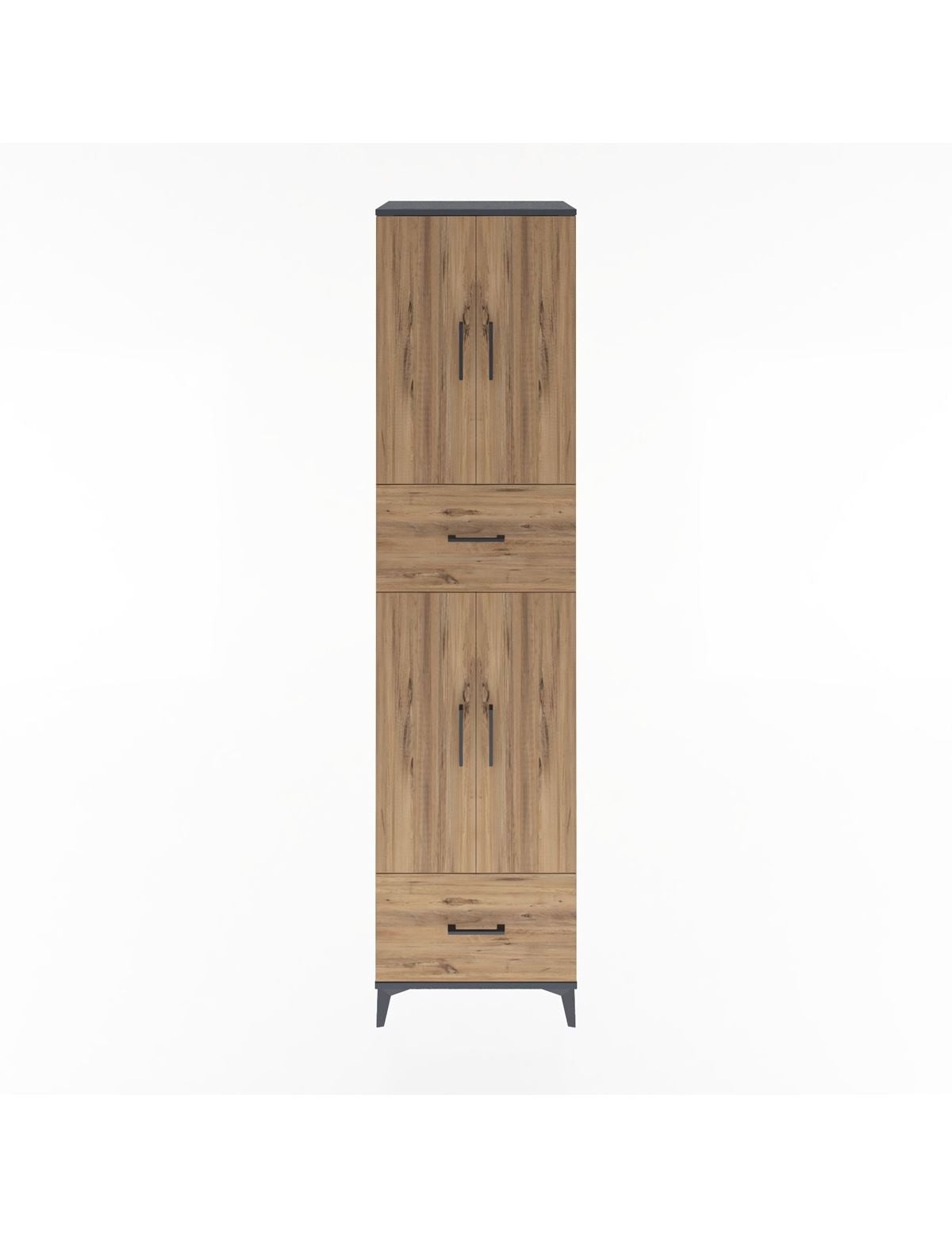 Hyperion Dolap 4 Raflı 2 Çekmeceli 4 Kapaklı 60x44x243 Antrasit-Çam