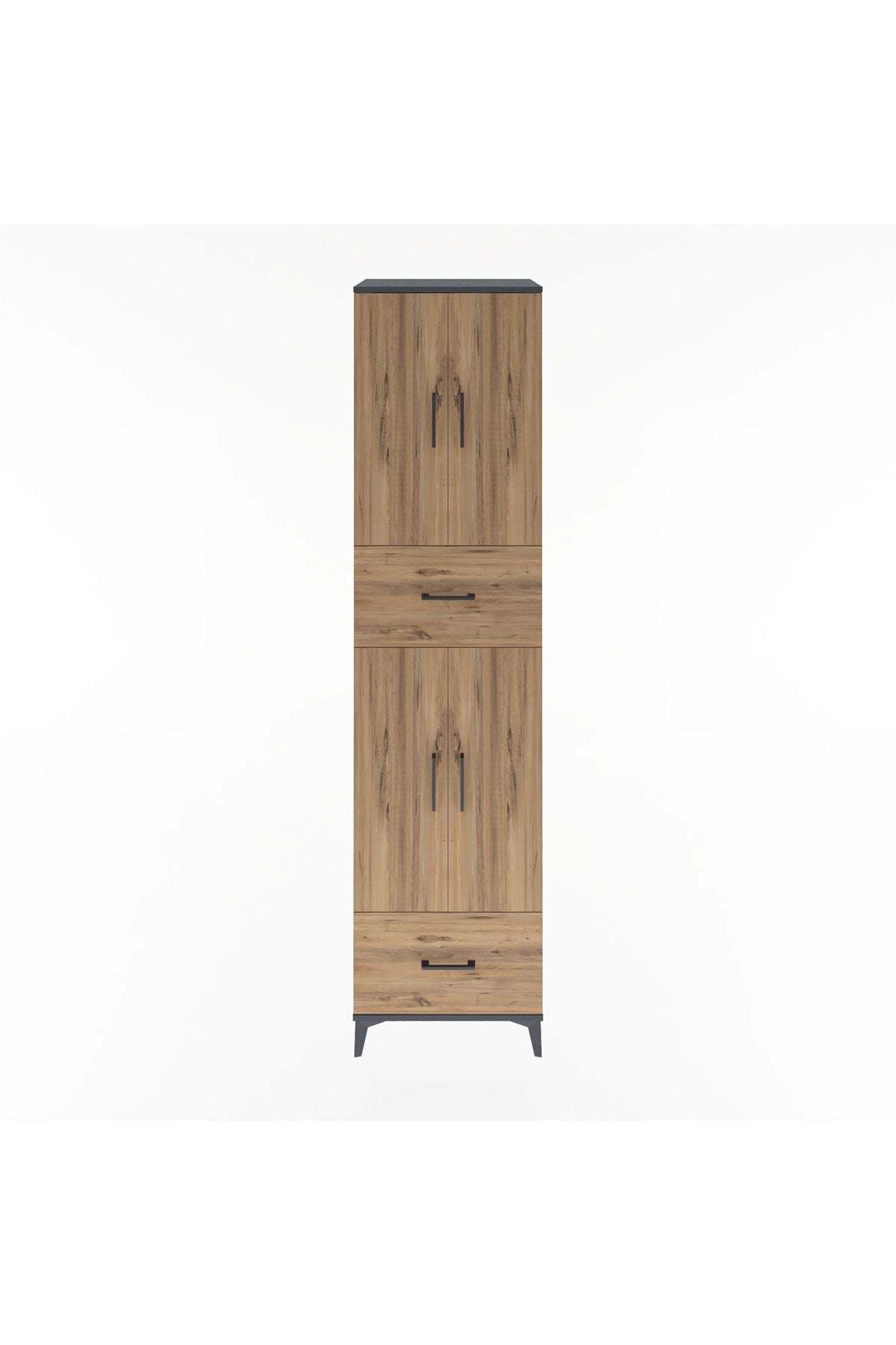 Hyperion Dolap 4 Raflı 2 Çekmeceli 4 Kapaklı 60x44x243 Antrasit-Çam