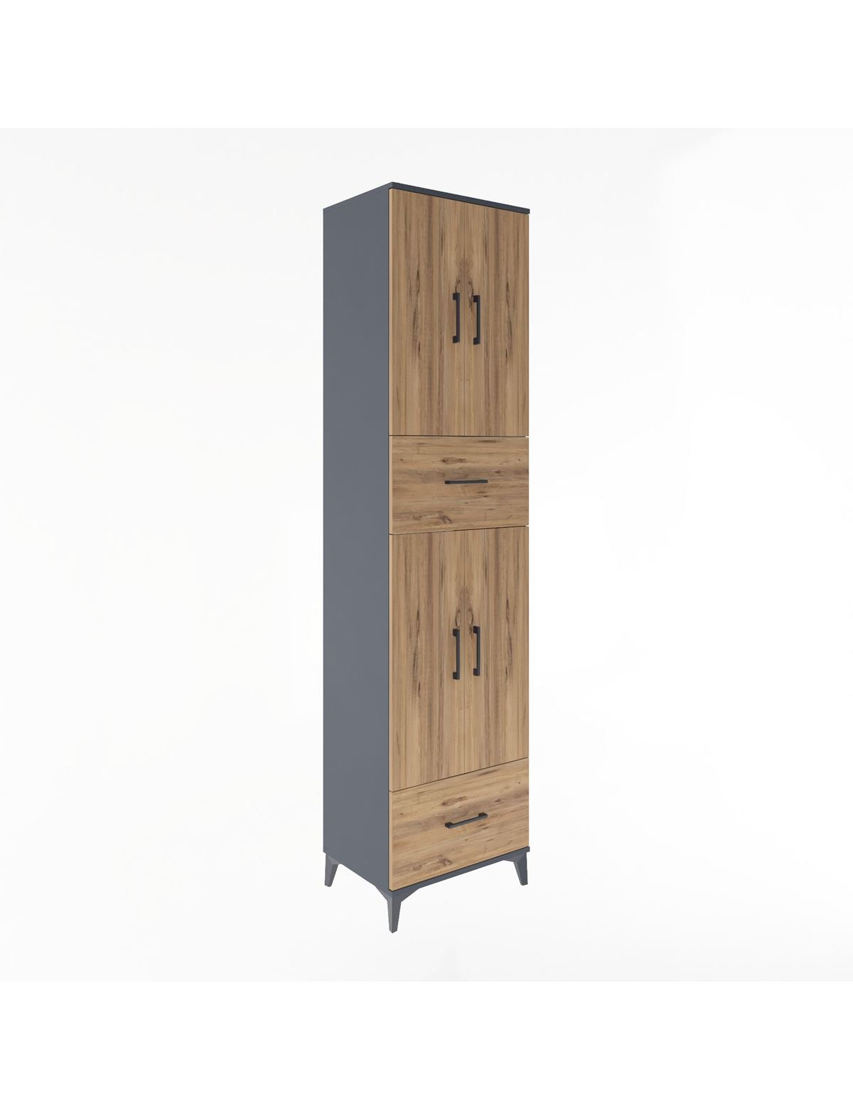 Hyperion Dolap 4 Raflı 2 Çekmeceli 4 Kapaklı 60x44x243 Antrasit-Çam