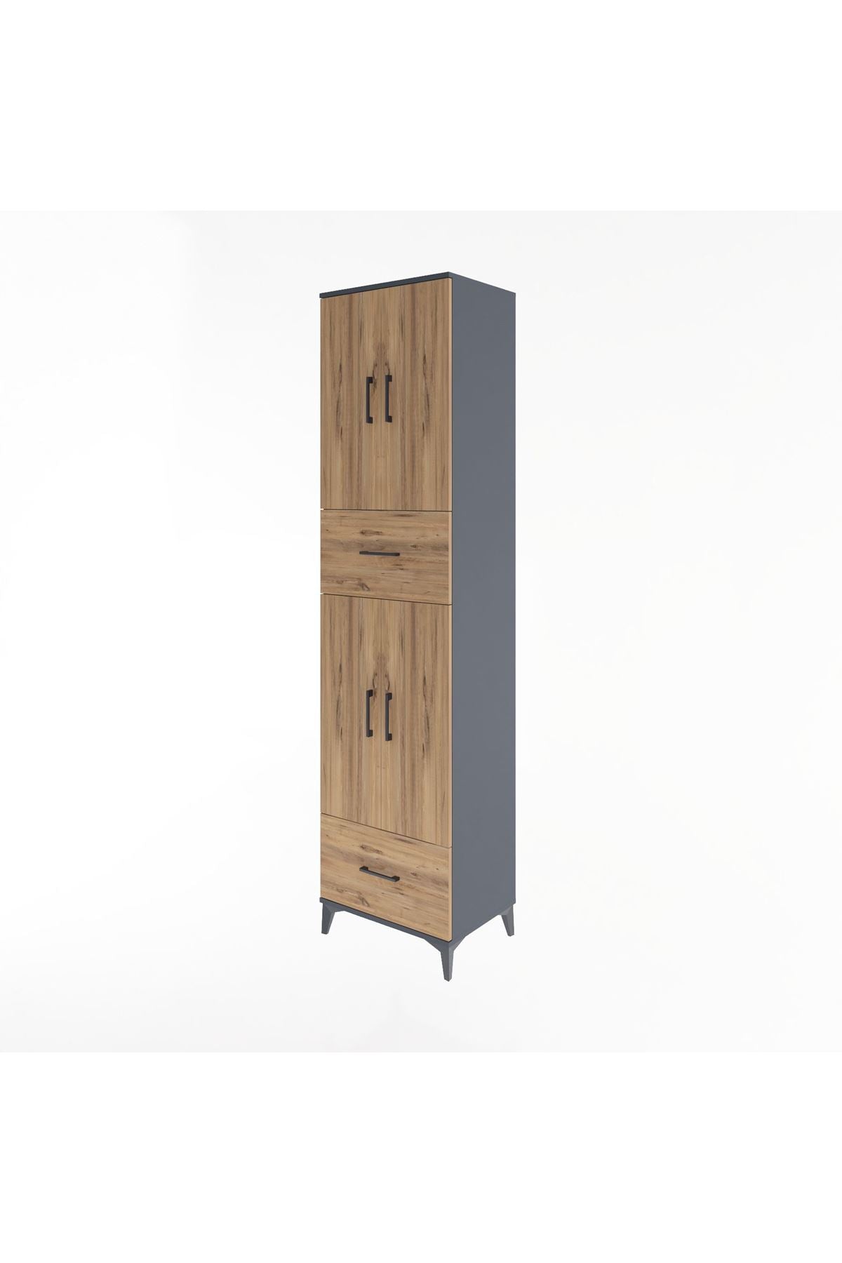 Hyperion Dolap 4 Raflı 2 Çekmeceli 4 Kapaklı 60x44x243 Antrasit-Çam