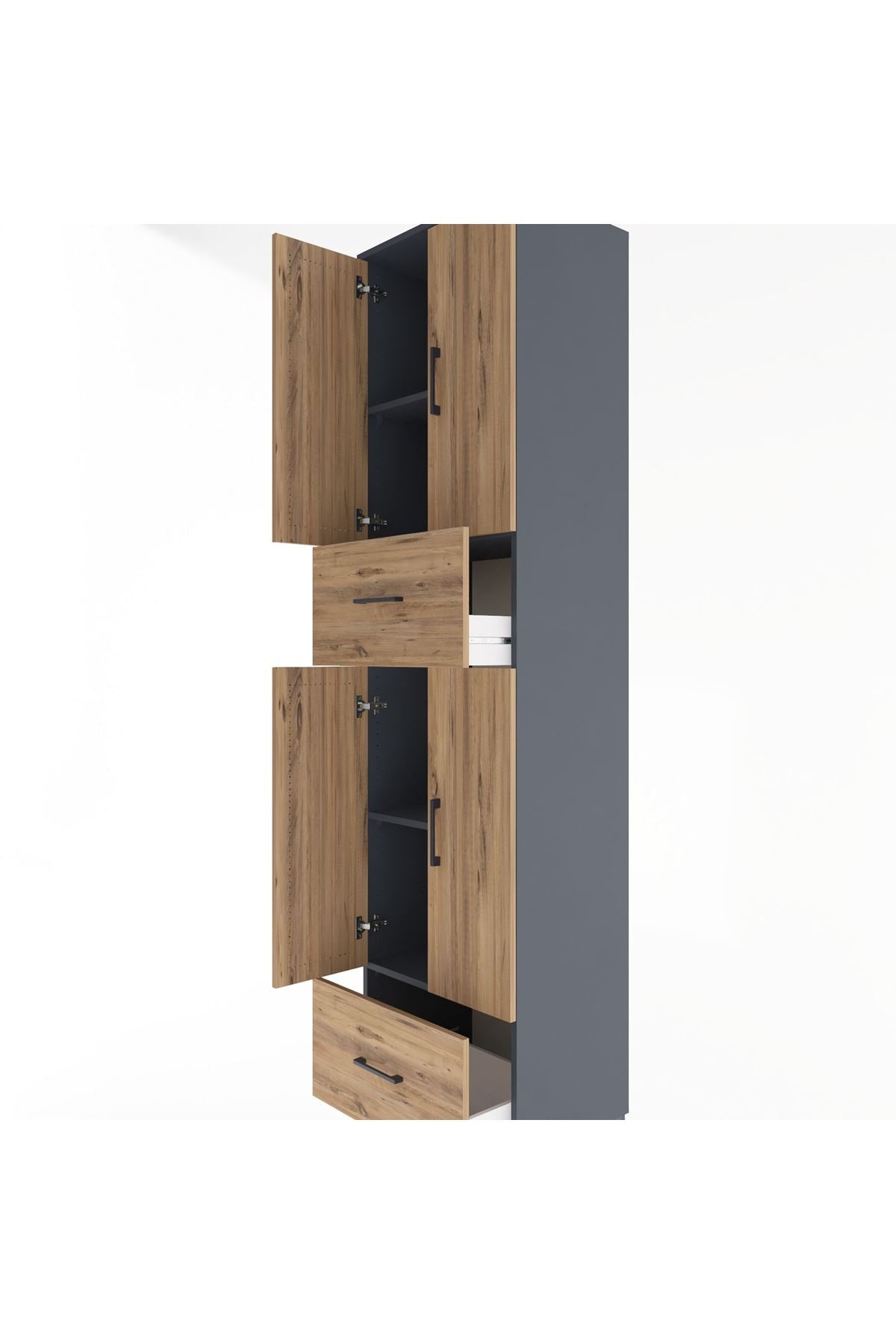 Hyperion Dolap 4 Raflı 2 Çekmeceli 4 Kapaklı 60x44x243 Antrasit-Çam