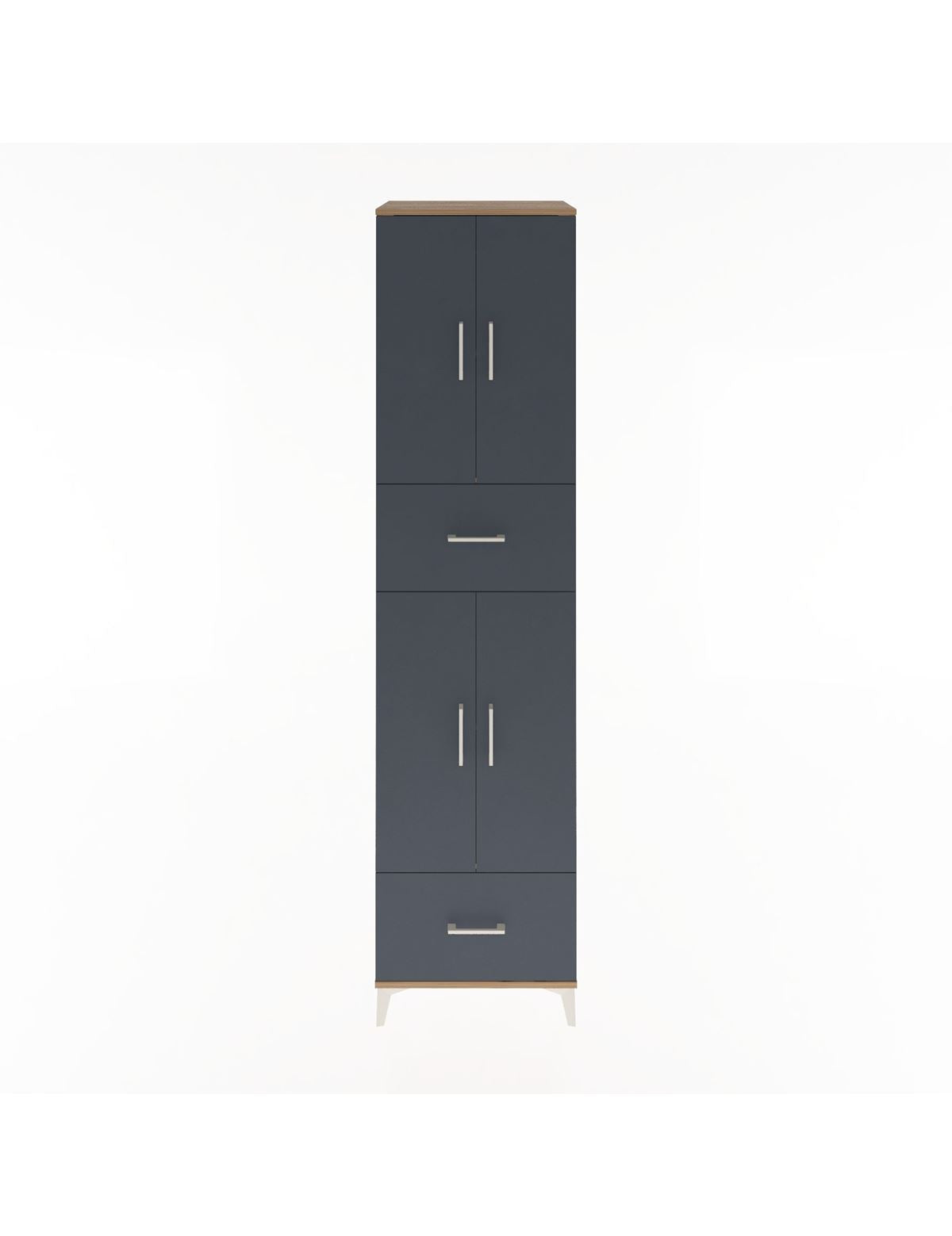 Hyperion Dolap 4 Raflı 2 Çekmeceli 4 Kapaklı 60x44x243 Çam-Antrasit