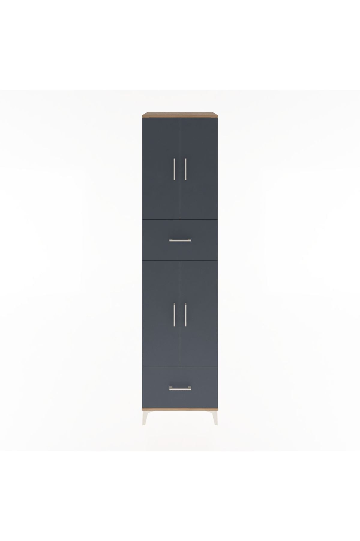 Hyperion Dolap 4 Raflı 2 Çekmeceli 4 Kapaklı 60x44x243 Çam-Antrasit