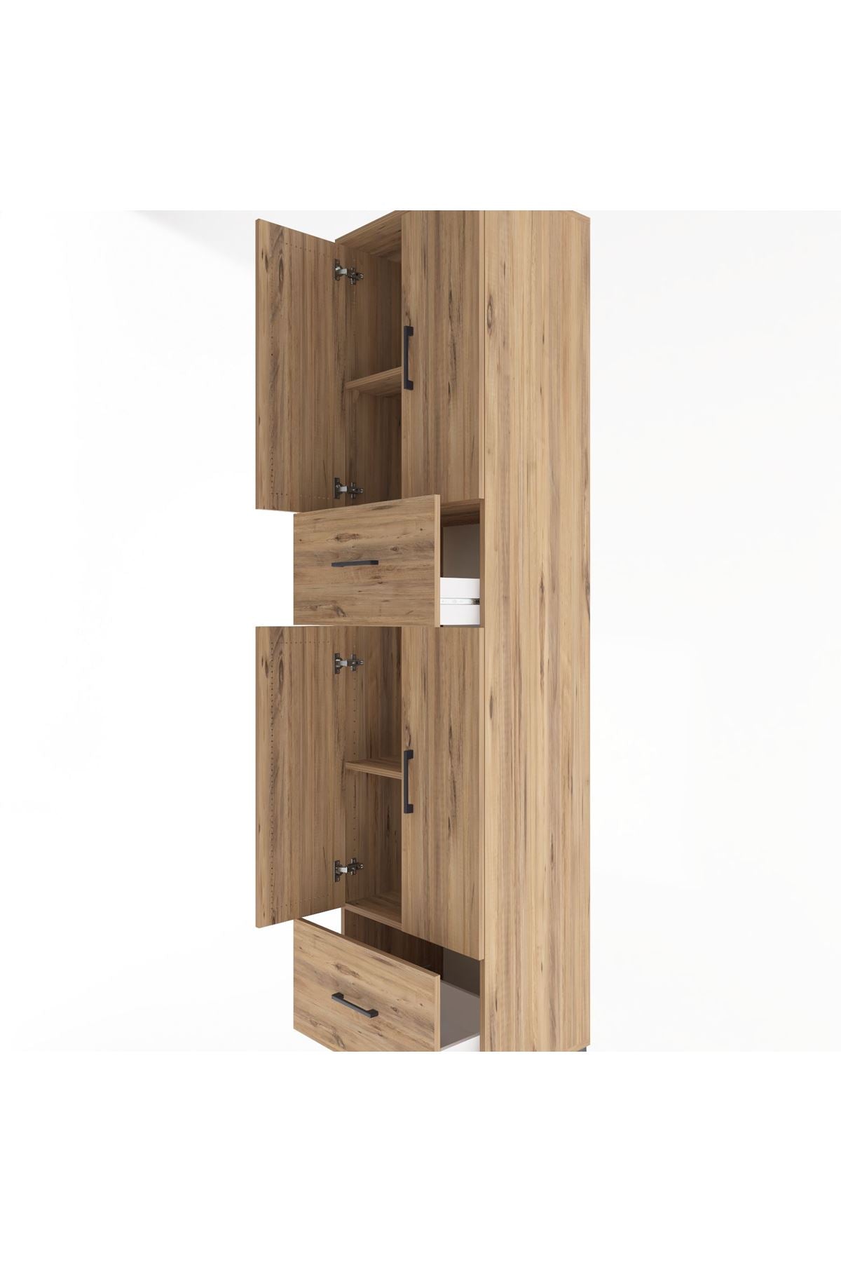 Hyperion Dolap 4 Raflı 2 Çekmeceli 4 Kapaklı 60x44x243 Çam-Çam