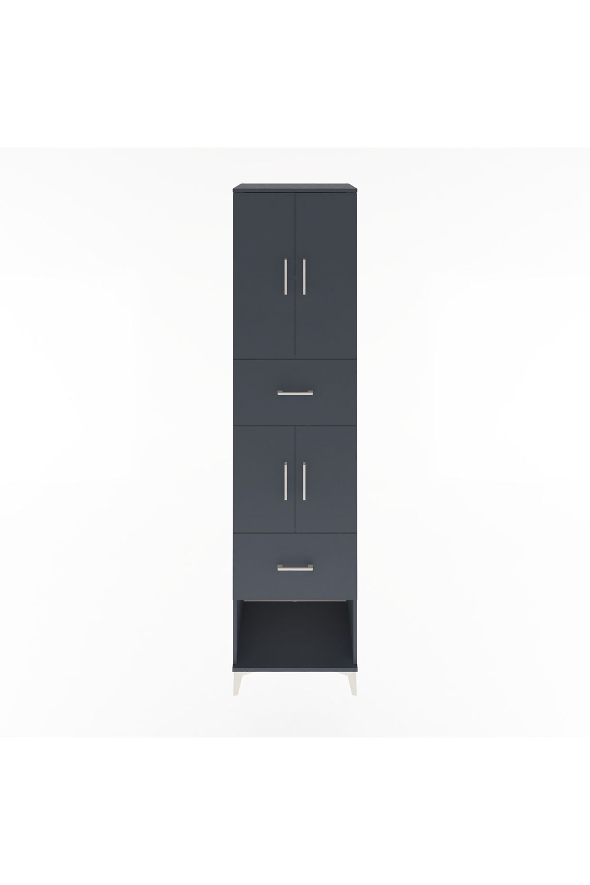Hyperion Dolap 3 Raflı 2 Çekmeceli 4 Kapaklı 60x44x243 Antrasit-Antrasit