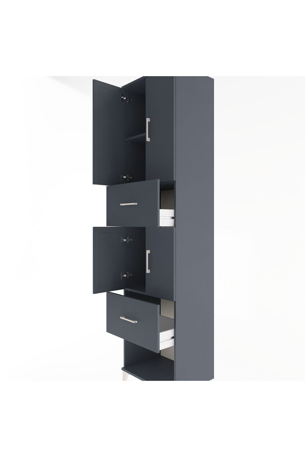 Hyperion Dolap 3 Raflı 2 Çekmeceli 4 Kapaklı 60x44x243 Antrasit-Antrasit