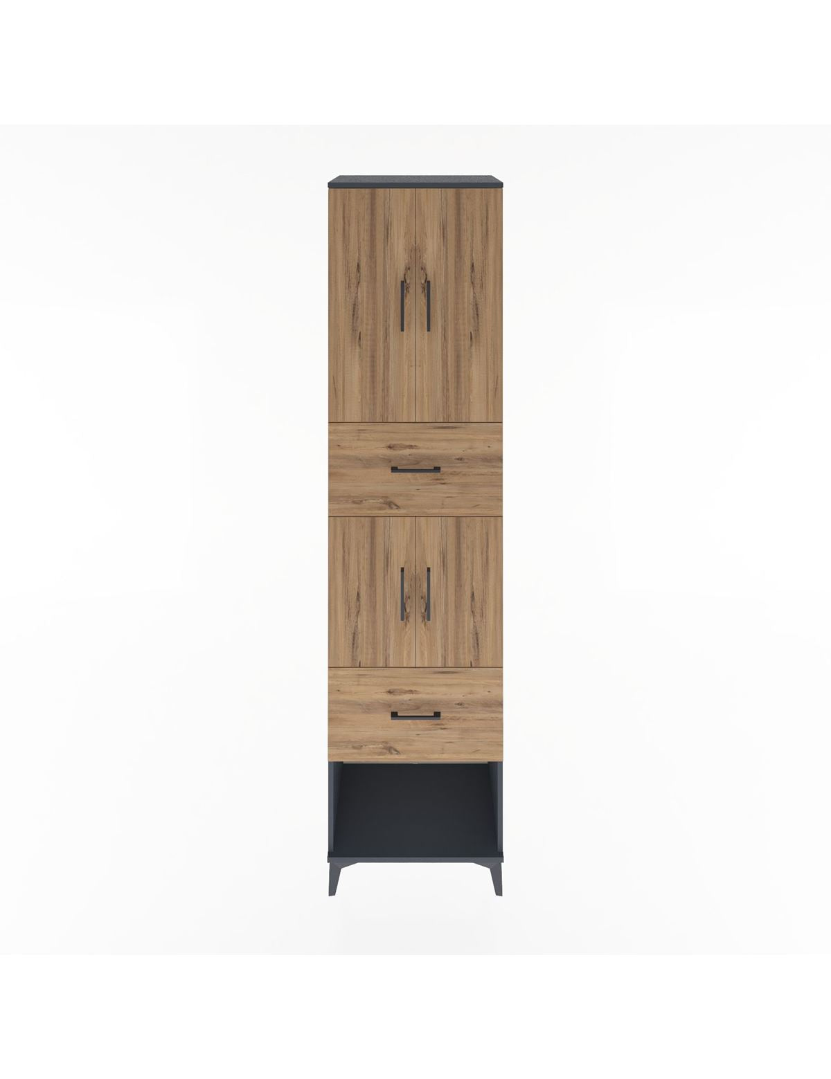 Hyperion Dolap 3 Raflı 2 Çekmeceli 4 Kapaklı 60x44x243 Antrasit-Çam