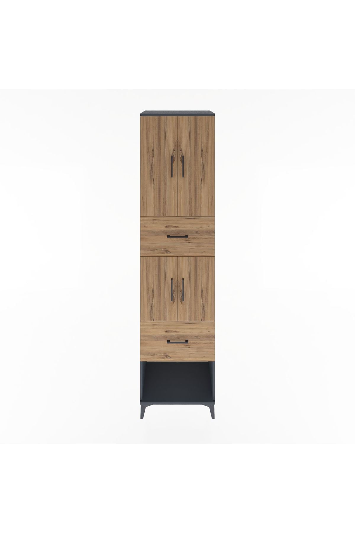 Hyperion Dolap 3 Raflı 2 Çekmeceli 4 Kapaklı 60x44x243 Antrasit-Çam