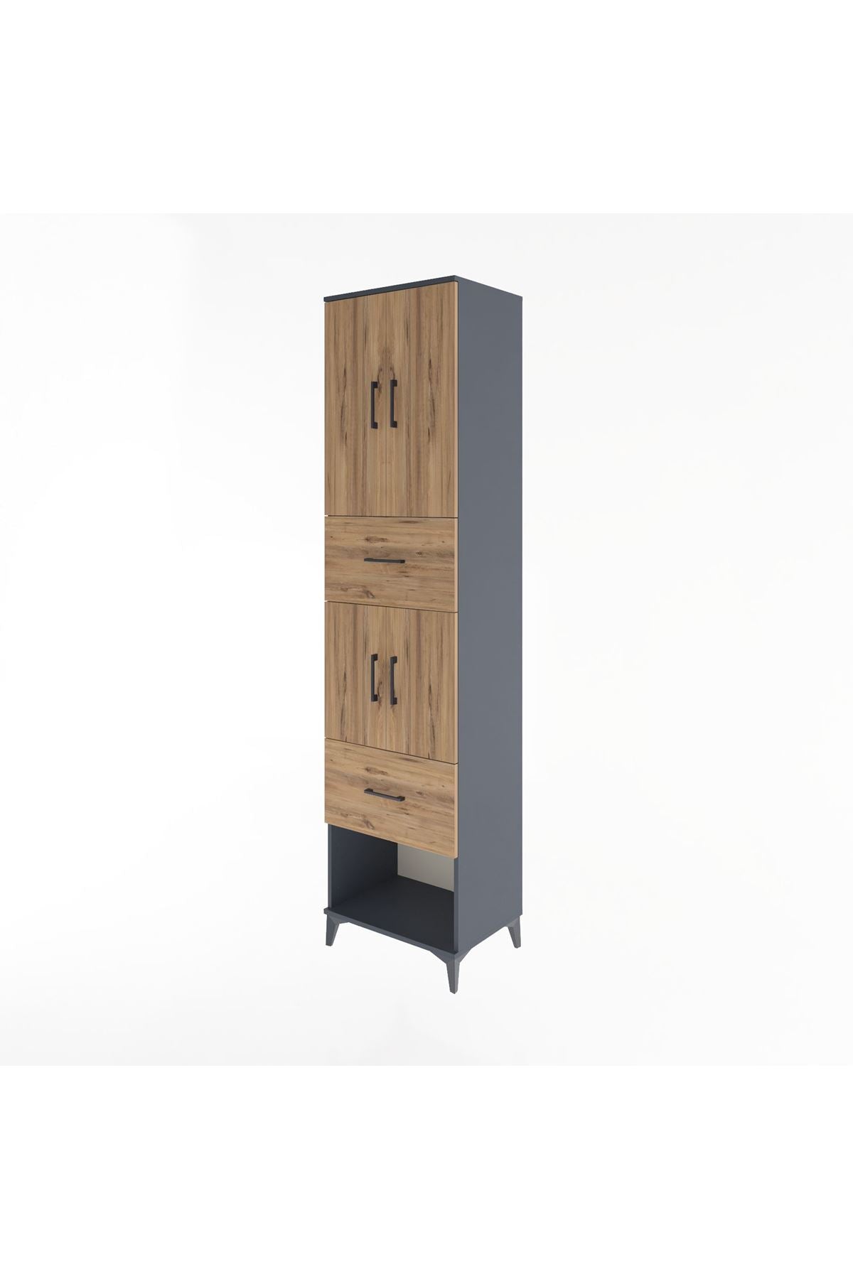 Hyperion Dolap 3 Raflı 2 Çekmeceli 4 Kapaklı 60x44x243 Antrasit-Çam