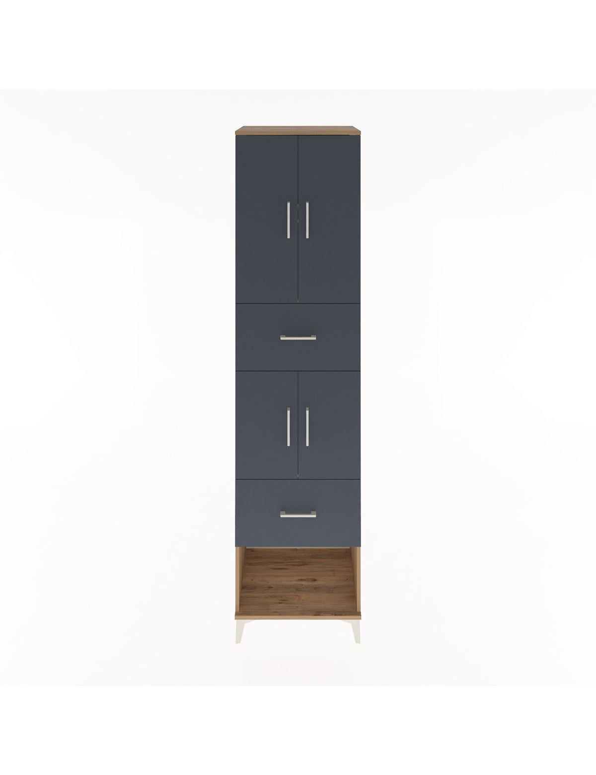 Hyperion Dolap 3 Raflı 2 Çekmeceli 4 Kapaklı 60x44x243 Çam-Antrasit