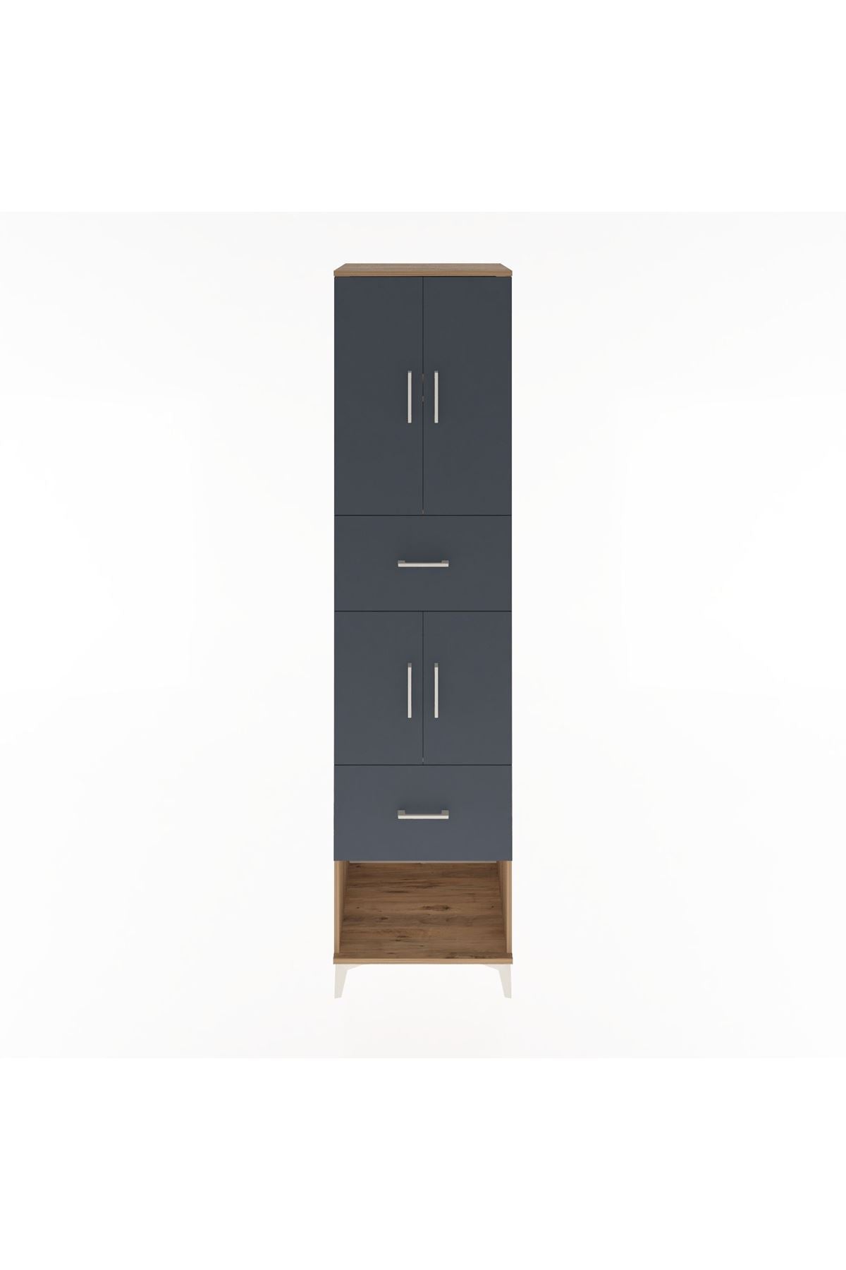 Hyperion Dolap 3 Raflı 2 Çekmeceli 4 Kapaklı 60x44x243 Çam-Antrasit