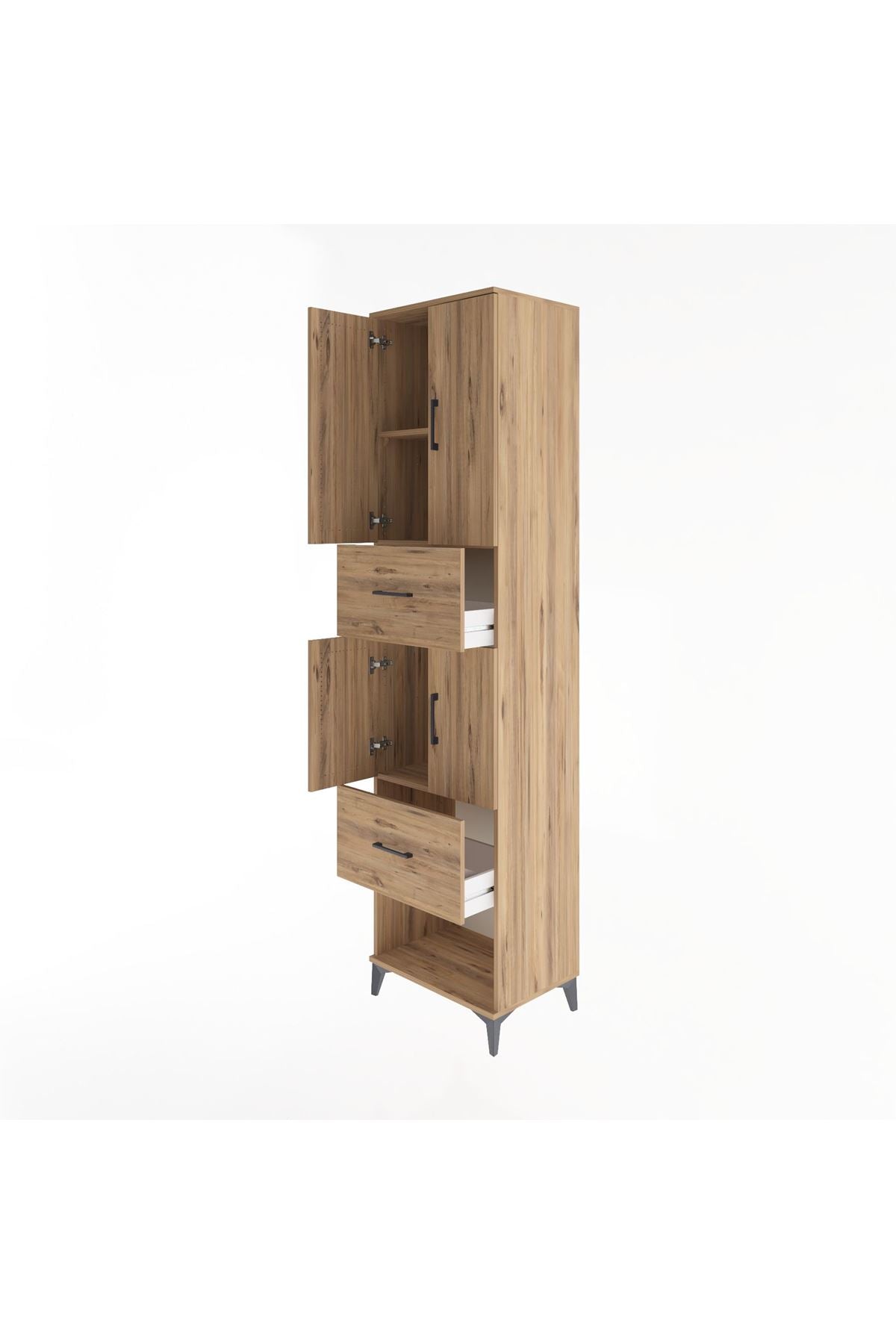 Hyperion Dolap 3 Raflı 2 Çekmeceli 4 Kapaklı 60x44x243 Çam-Çam