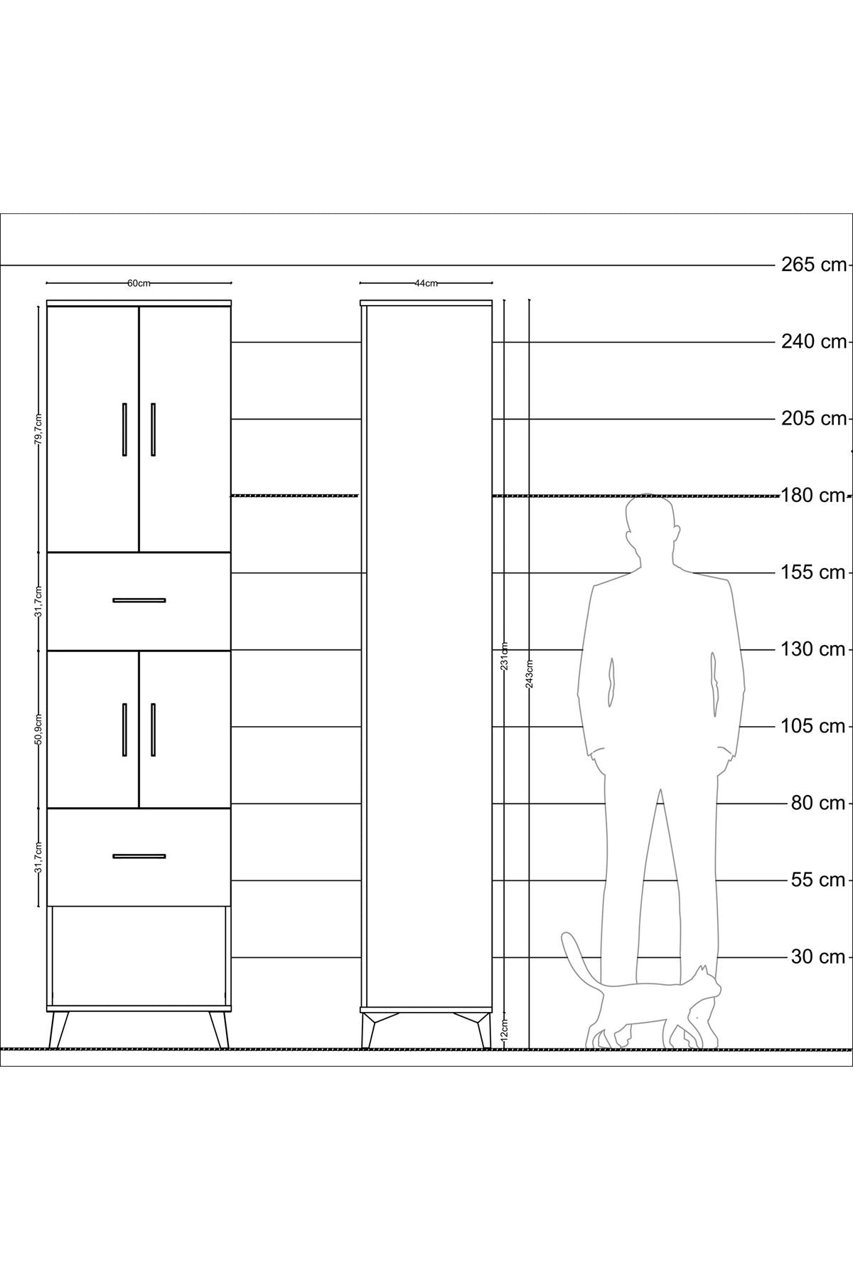 Hyperion Dolap 3 Raflı 2 Çekmeceli 4 Kapaklı 60x44x243 Çam-Çam