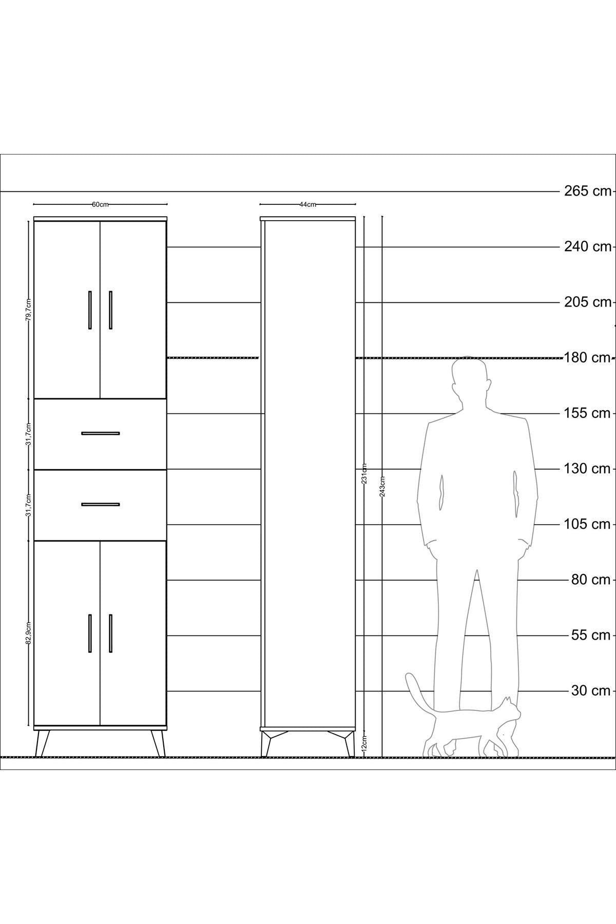 Hyperion Dolap 3 Raflı 2 Çekmeceli 4 Kapaklı 60x44x243 Aytaşı-Çam