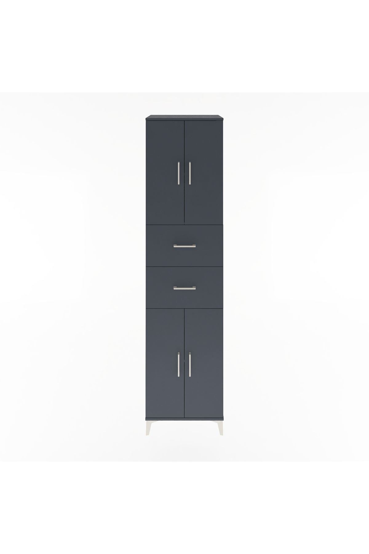 Hyperion Dolap 3 Raflı 2 Çekmeceli 4 Kapaklı 60x44x243 Antrasit-Antrasit