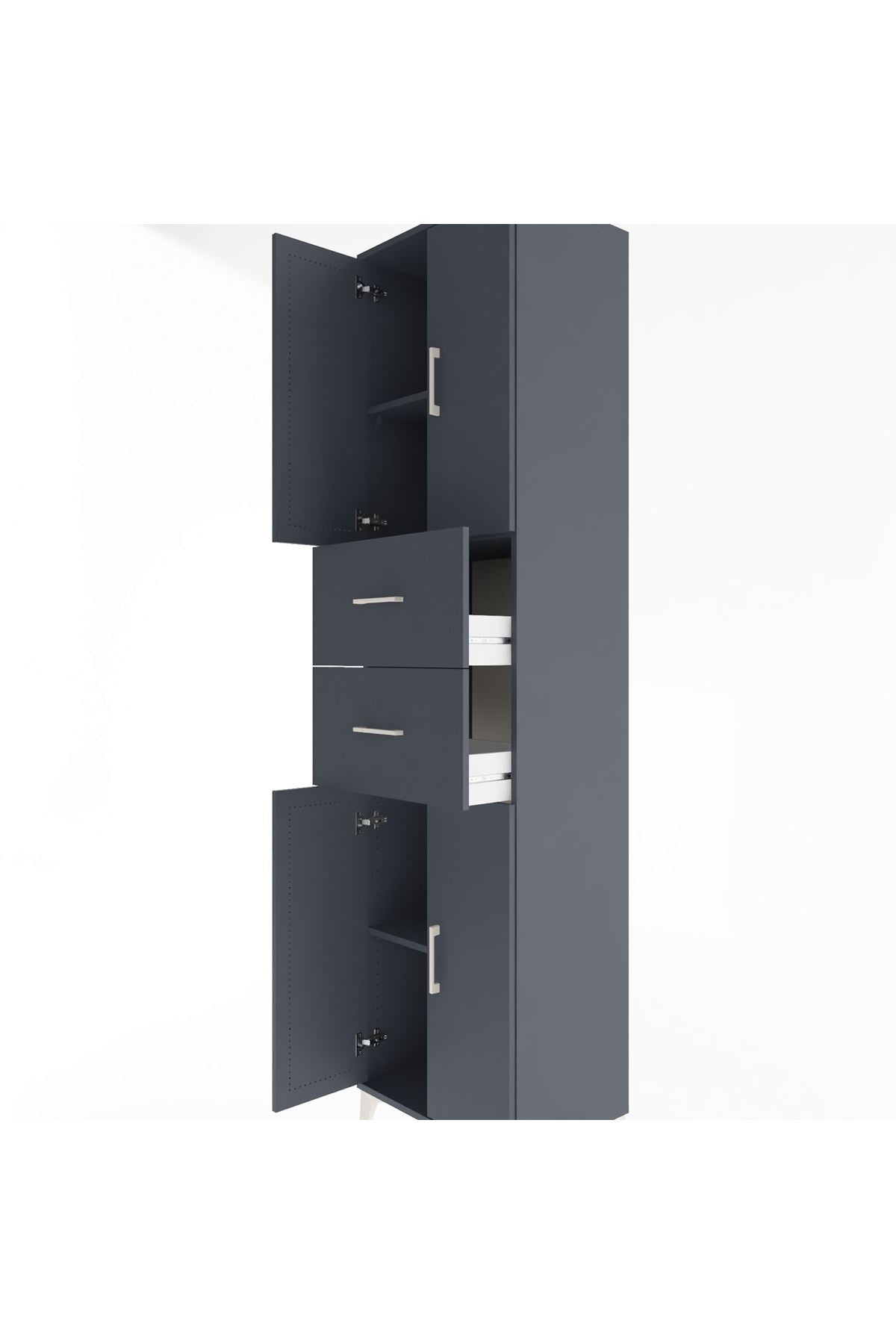 Hyperion Dolap 3 Raflı 2 Çekmeceli 4 Kapaklı 60x44x243 Antrasit-Antrasit