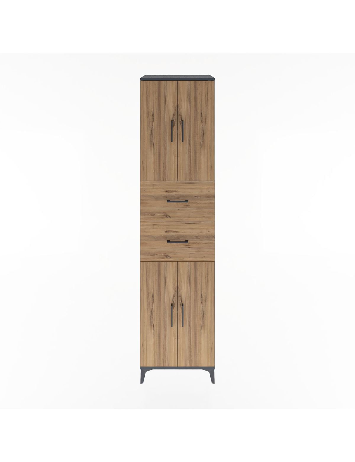 Hyperion Dolap 3 Raflı 2 Çekmeceli 4 Kapaklı 60x44x243 Antrasit-Çam