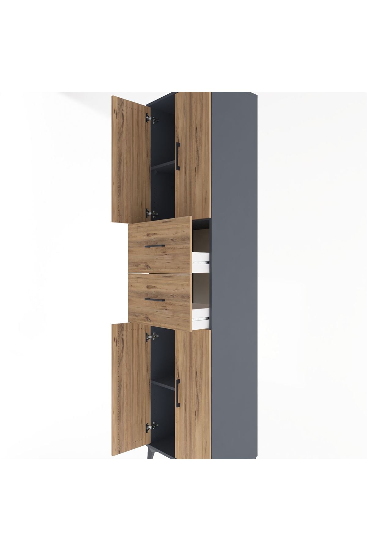 Hyperion Dolap 3 Raflı 2 Çekmeceli 4 Kapaklı 60x44x243 Antrasit-Çam