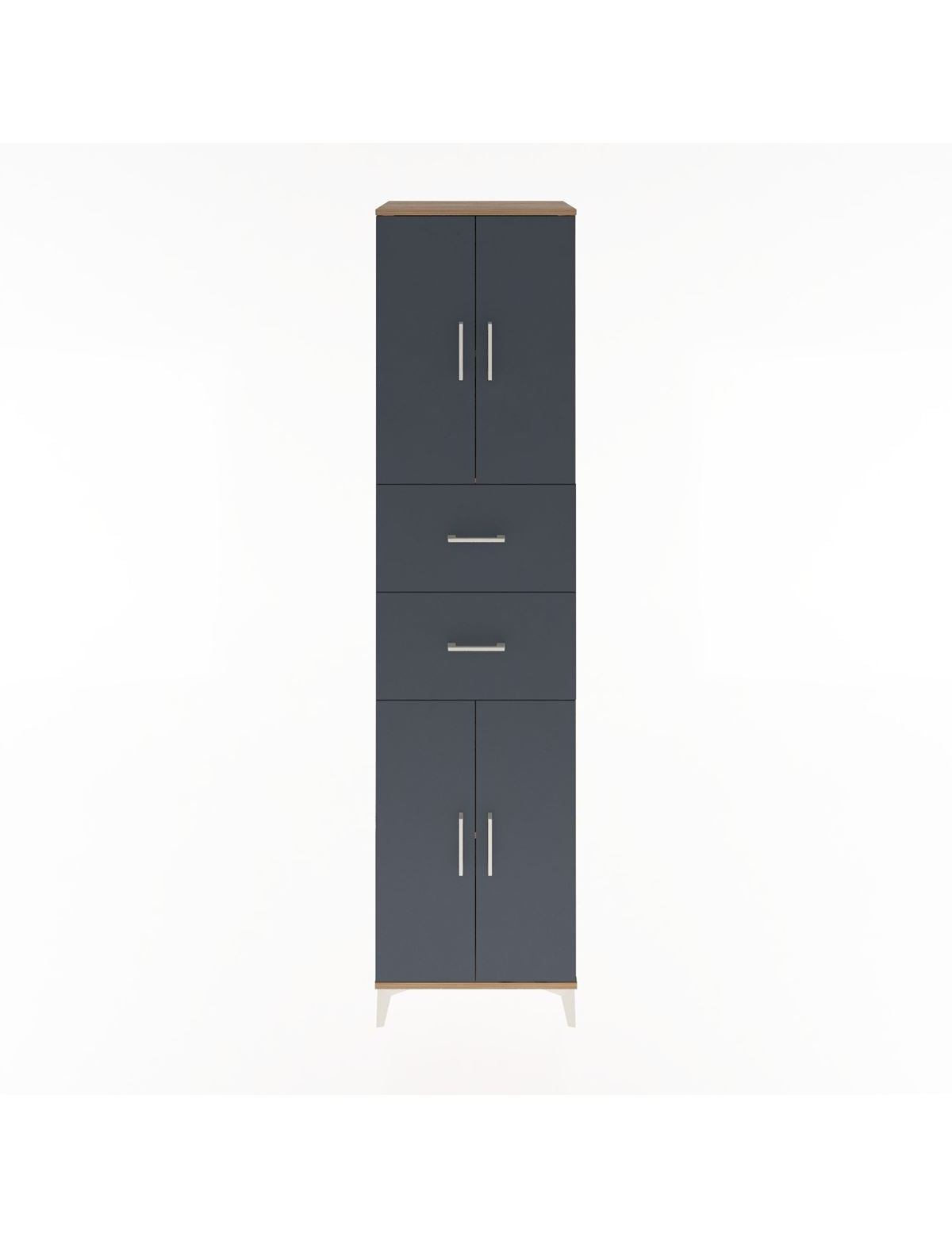 Hyperion Dolap 3 Raflı 2 Çekmeceli 4 Kapaklı 60x44x243 Çam-Antrasit