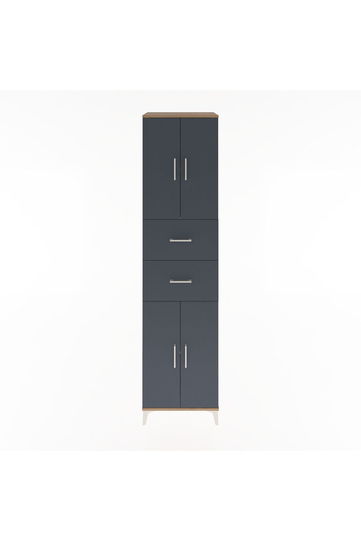 Hyperion Dolap 3 Raflı 2 Çekmeceli 4 Kapaklı 60x44x243 Çam-Antrasit