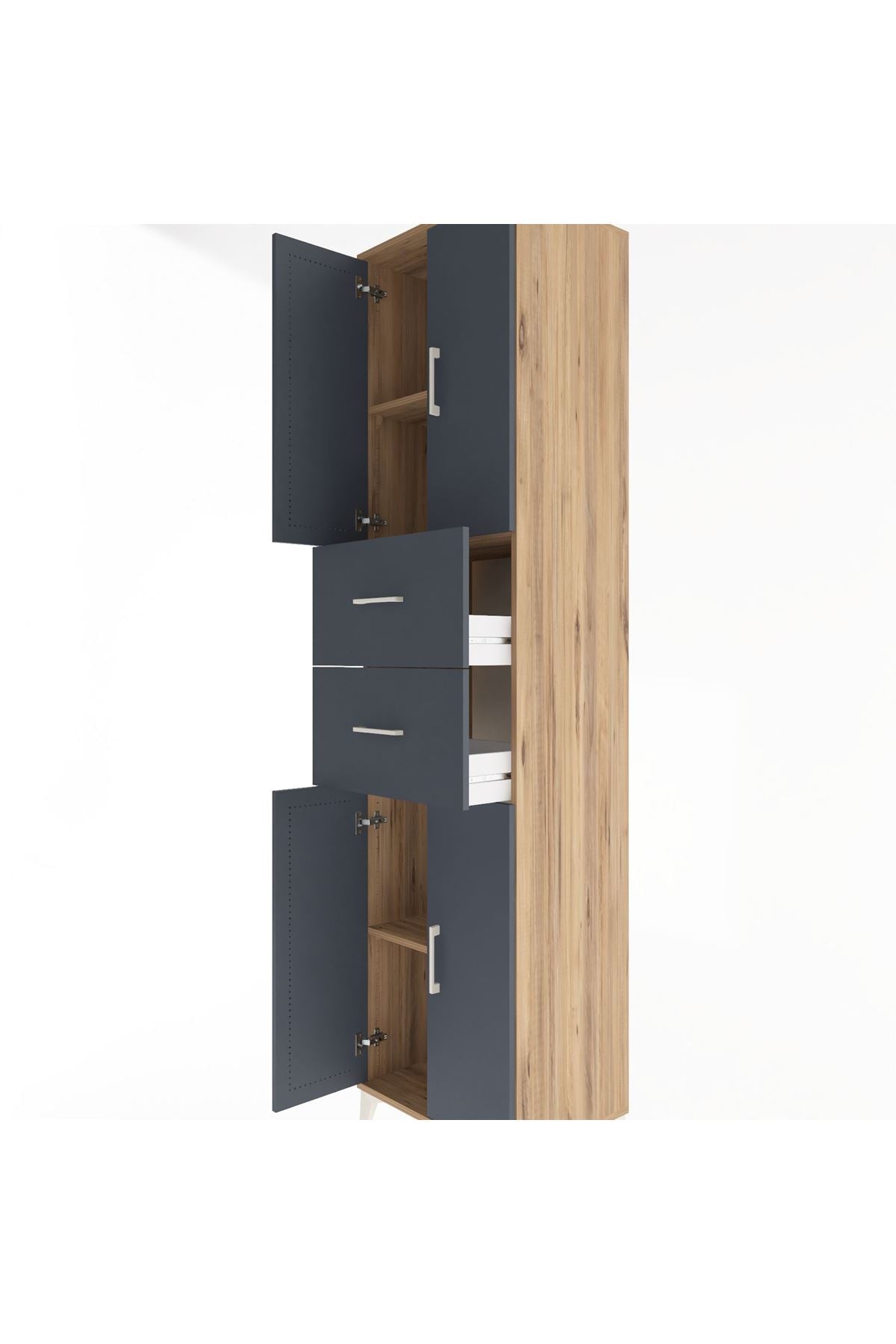 Hyperion Dolap 3 Raflı 2 Çekmeceli 4 Kapaklı 60x44x243 Çam-Antrasit