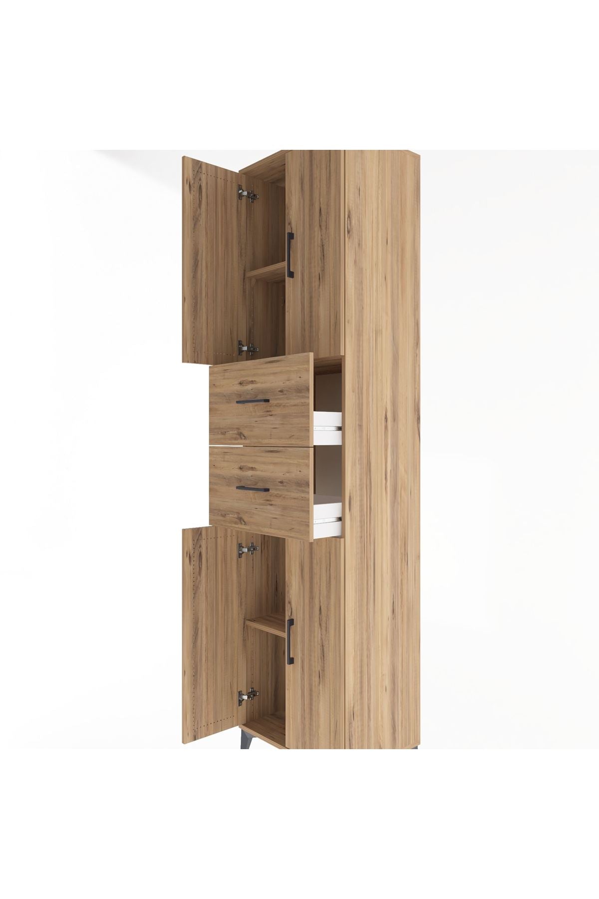 Hyperion Dolap 3 Raflı 2 Çekmeceli 4 Kapaklı 60x44x243 Çam-Çam