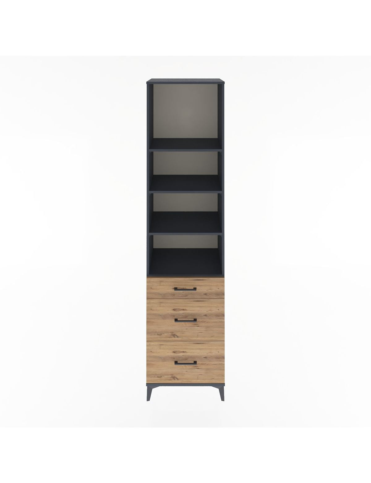 Hyperion Dolap 4 Raflı 3 Çekmeceli 60x44x243 Antrasit-Çam