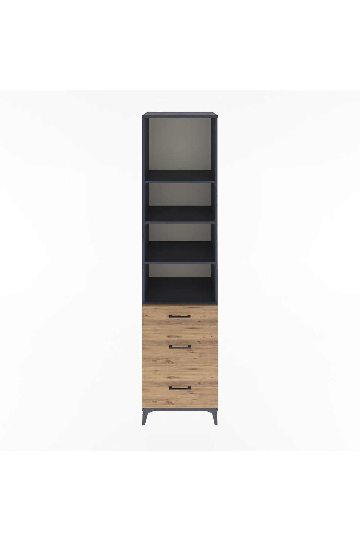 Hyperion Dolap 4 Raflı 3 Çekmeceli 60x44x243 Antrasit-Çam