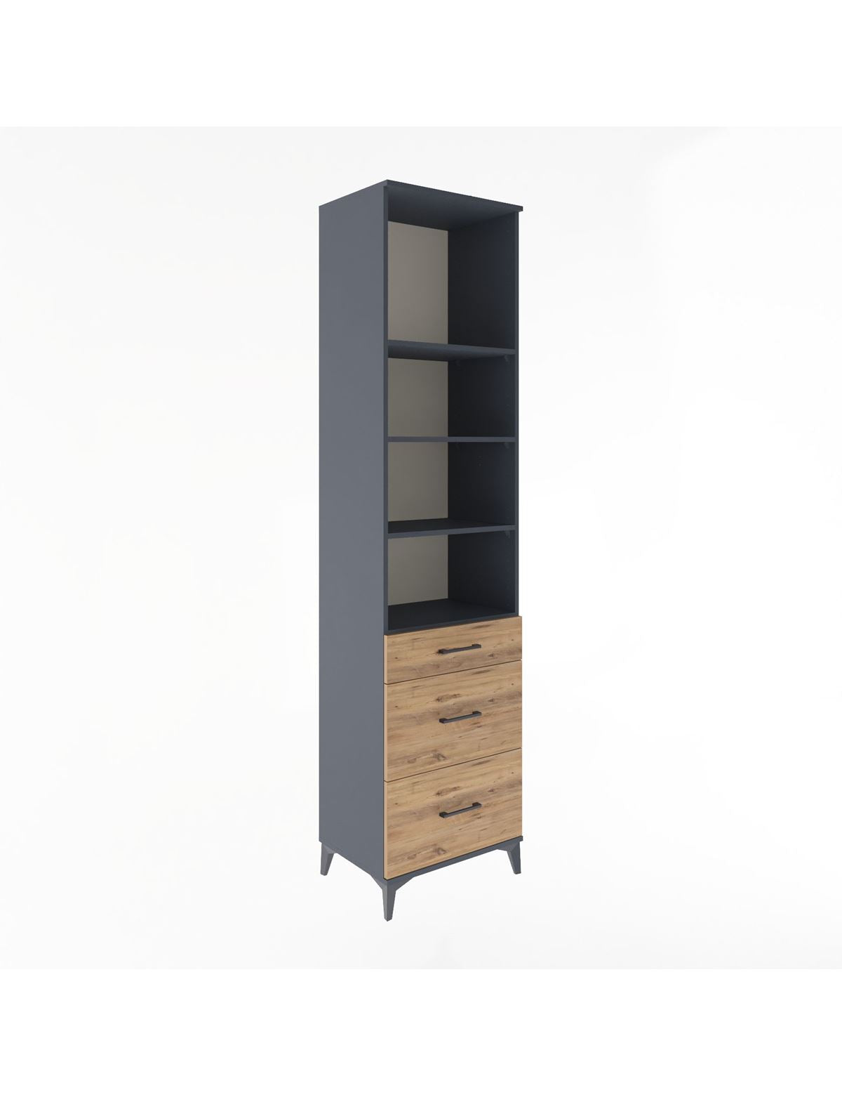 Hyperion Dolap 4 Raflı 3 Çekmeceli 60x44x243 Antrasit-Çam