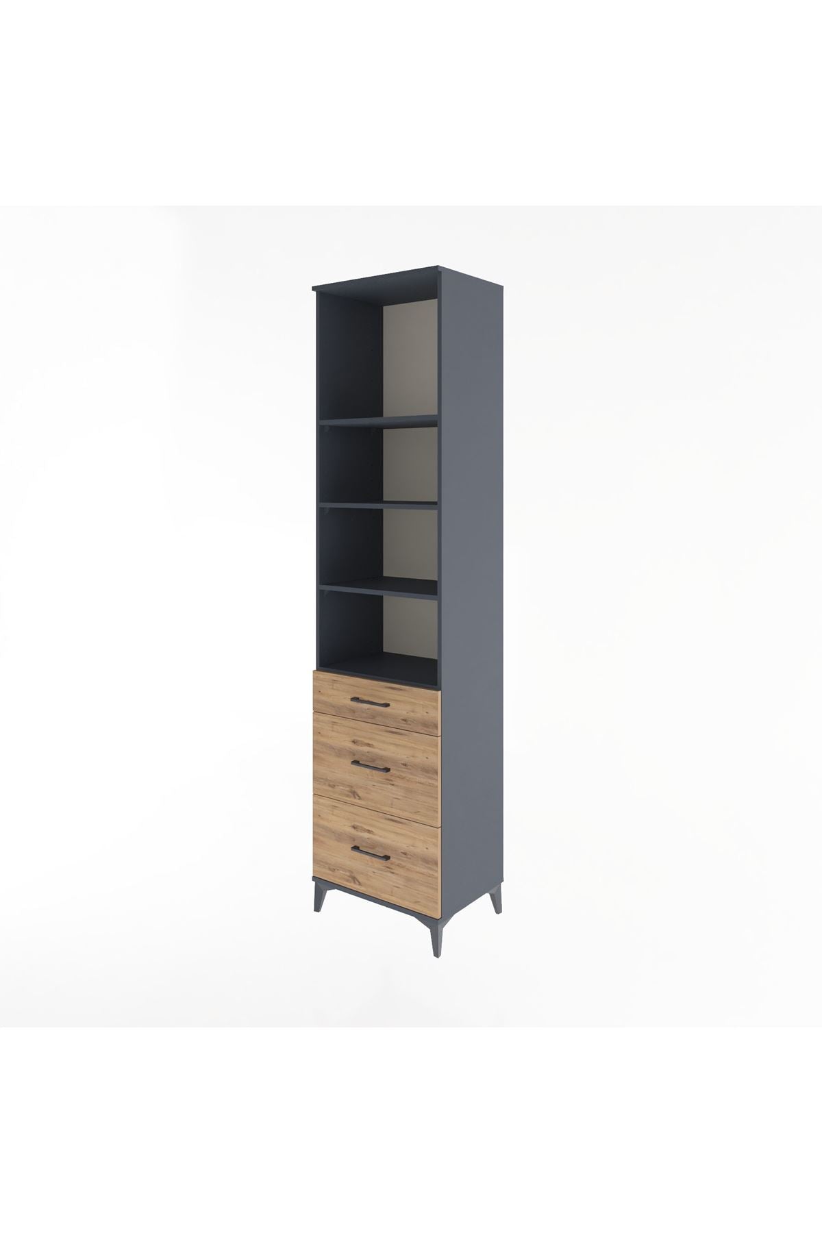 Hyperion Dolap 4 Raflı 3 Çekmeceli 60x44x243 Antrasit-Çam