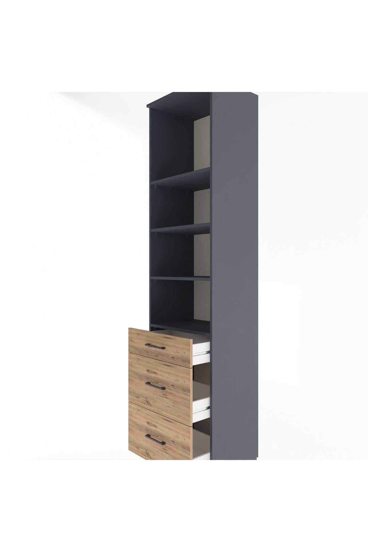 Hyperion Dolap 4 Raflı 3 Çekmeceli 60x44x243 Antrasit-Çam