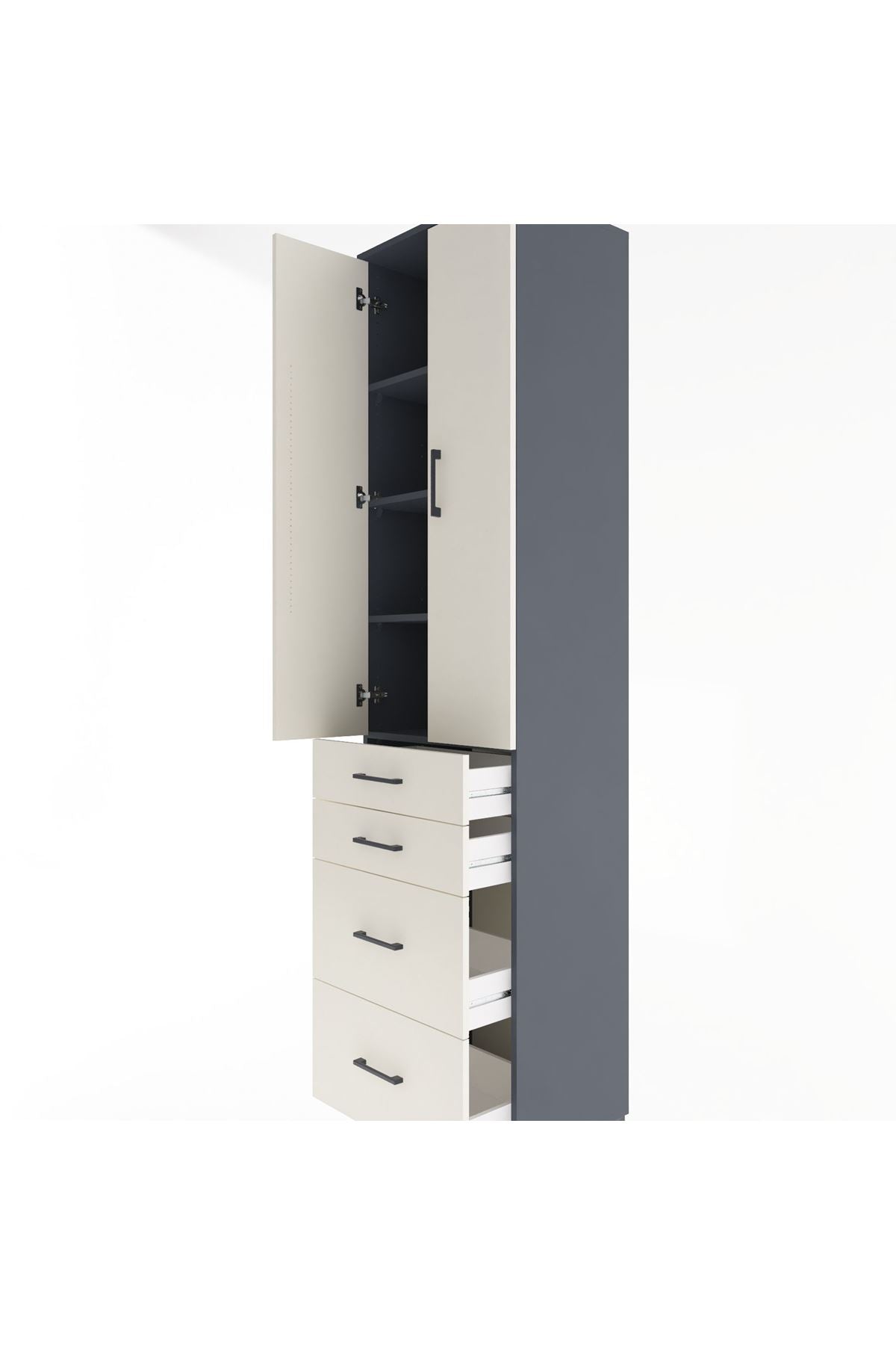 Hyperion Dolap 4 Raflı 4 Çekmeceli 2 Kapaklı 60x44x243 Antrasit-Aytaşı