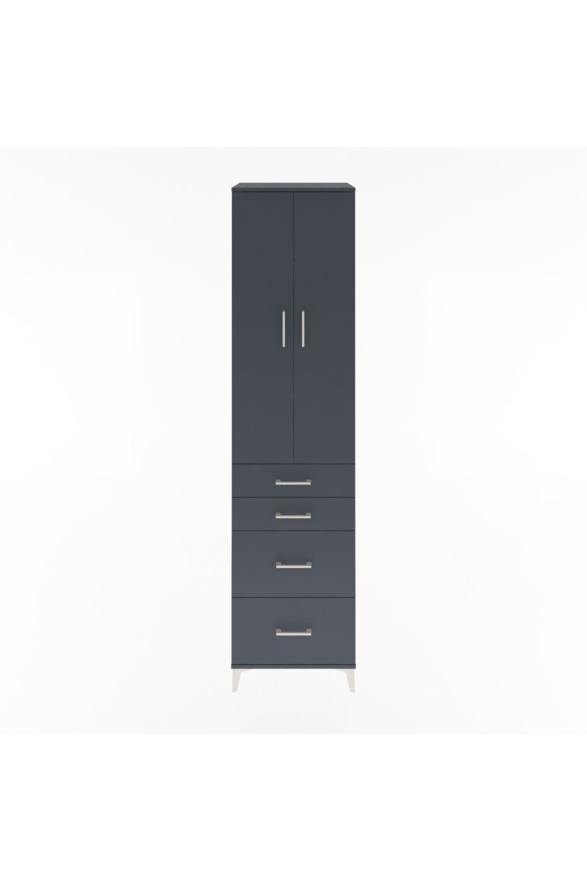 Hyperion Dolap 4 Raflı 4 Çekmeceli 2 Kapaklı 60x44x243 Antrasit-Antrasit