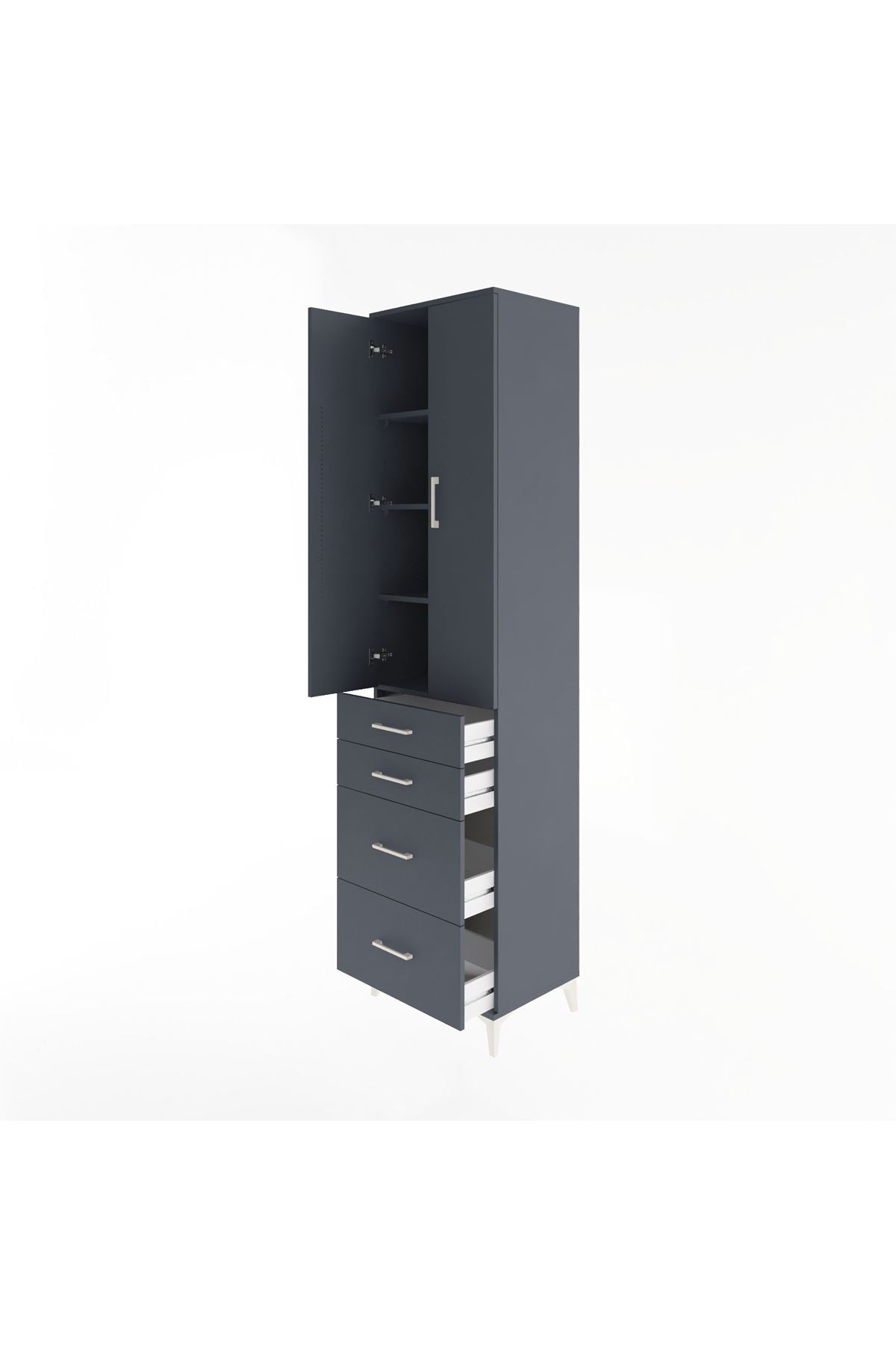 Hyperion Dolap 4 Raflı 4 Çekmeceli 2 Kapaklı 60x44x243 Antrasit-Antrasit