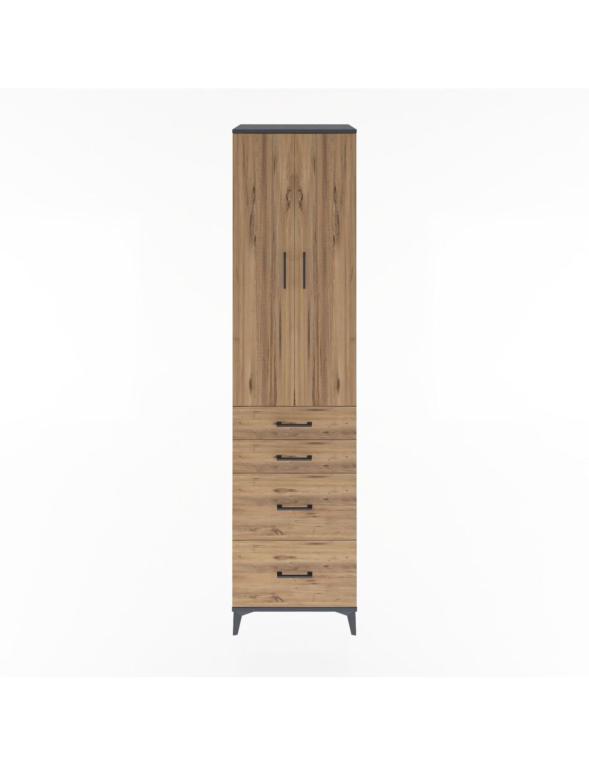 Hyperion Dolap 4 Raflı 4 Çekmeceli 2 Kapaklı 60x44x243 Antrasit-Çam