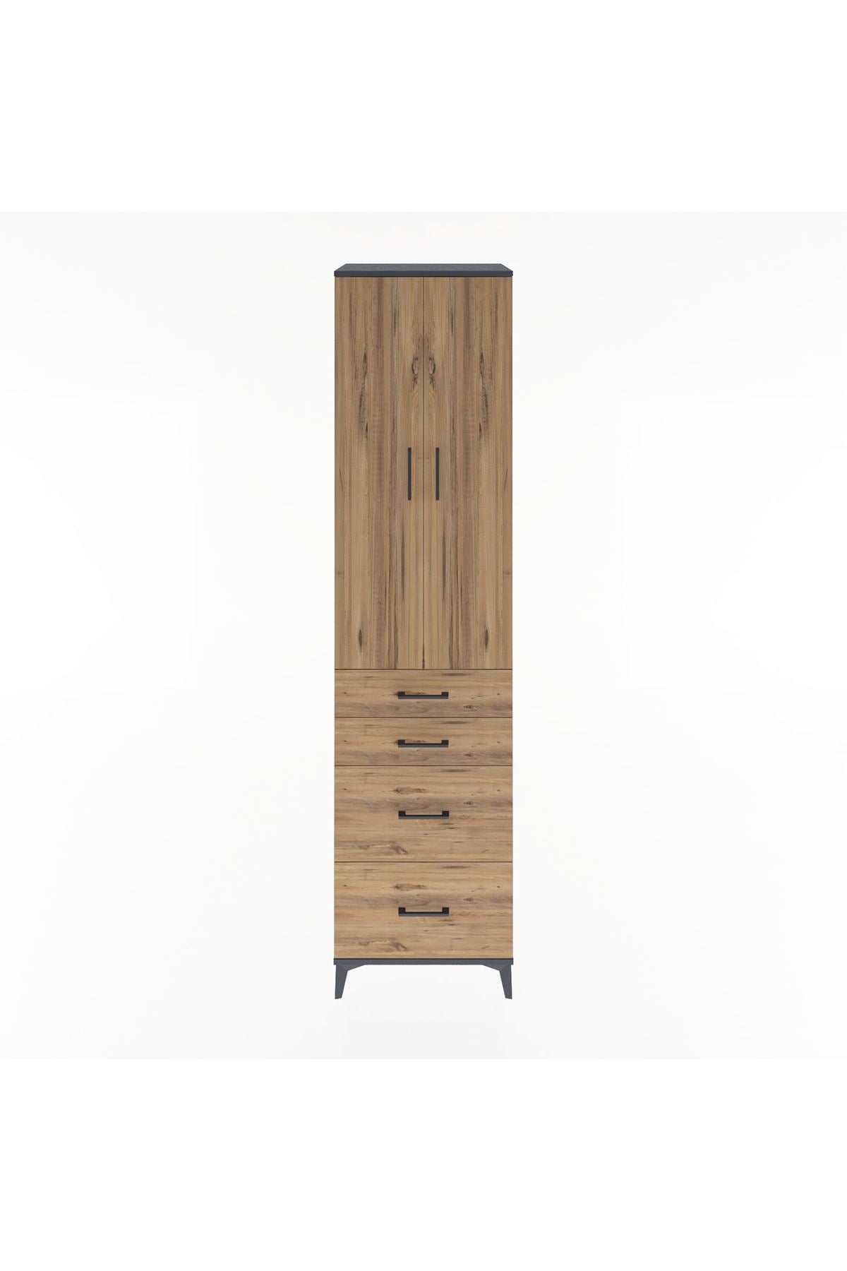 Hyperion Dolap 4 Raflı 4 Çekmeceli 2 Kapaklı 60x44x243 Antrasit-Çam