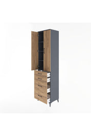Hyperion Dolap 4 Raflı 4 Çekmeceli 2 Kapaklı 60x44x243 Antrasit-Çam