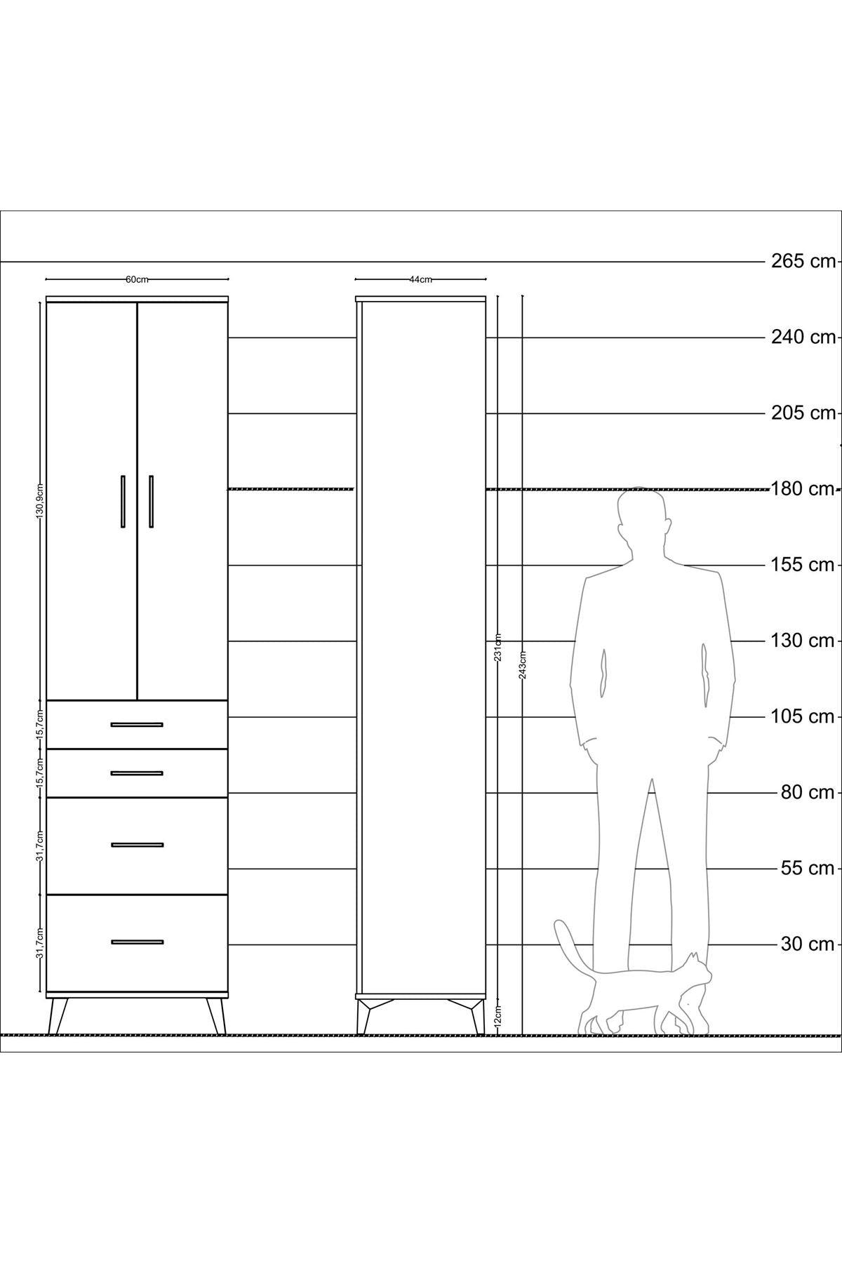 Hyperion Dolap 4 Raflı 4 Çekmeceli 2 Kapaklı 60x44x243 Çam-Aytaşı