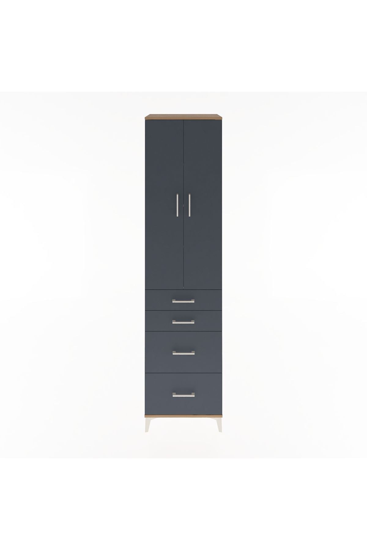 Hyperion Dolap 4 Raflı 4 Çekmeceli 2 Kapaklı 60x44x243 Çam-Antrasit