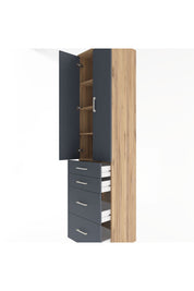 Hyperion Dolap 4 Raflı 4 Çekmeceli 2 Kapaklı 60x44x243 Çam-Antrasit