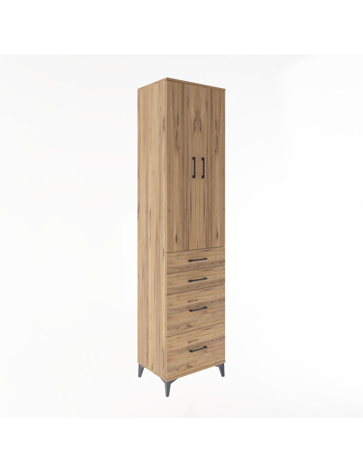 Hyperion Dolap 4 Raflı 4 Çekmeceli 2 Kapaklı 60x44x243 Çam-Çam